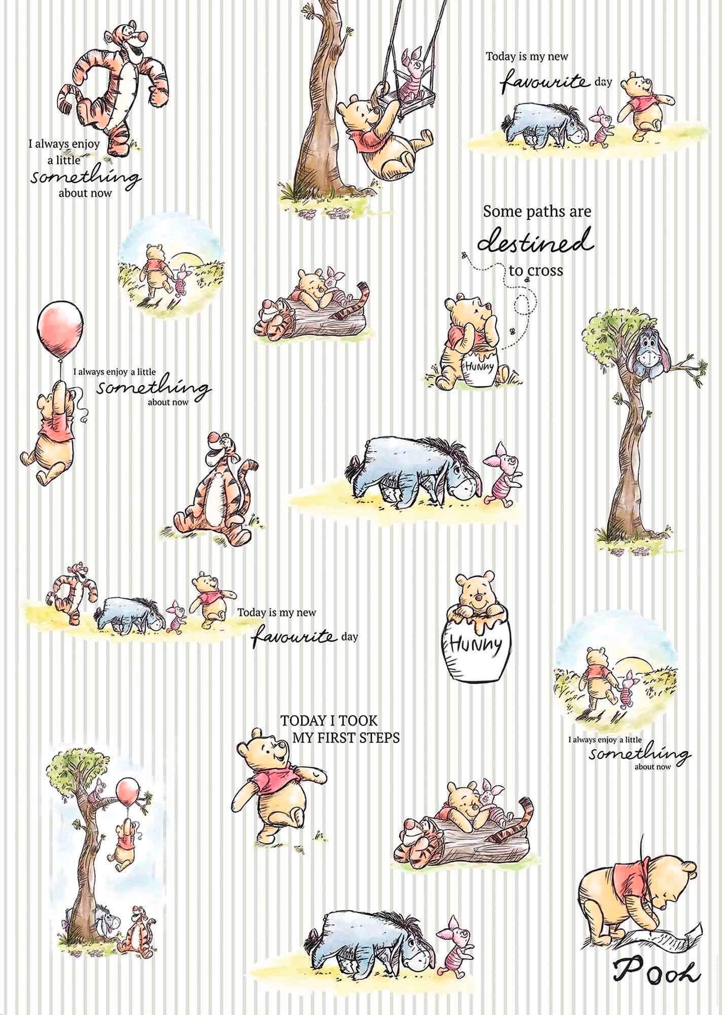 Image of Komar Vliestapete "Digitaldruck Vlies - Winnie the Pooh Stripes - Grösse 200 x 280 cm" bedruckt glatt Kinderzimmer