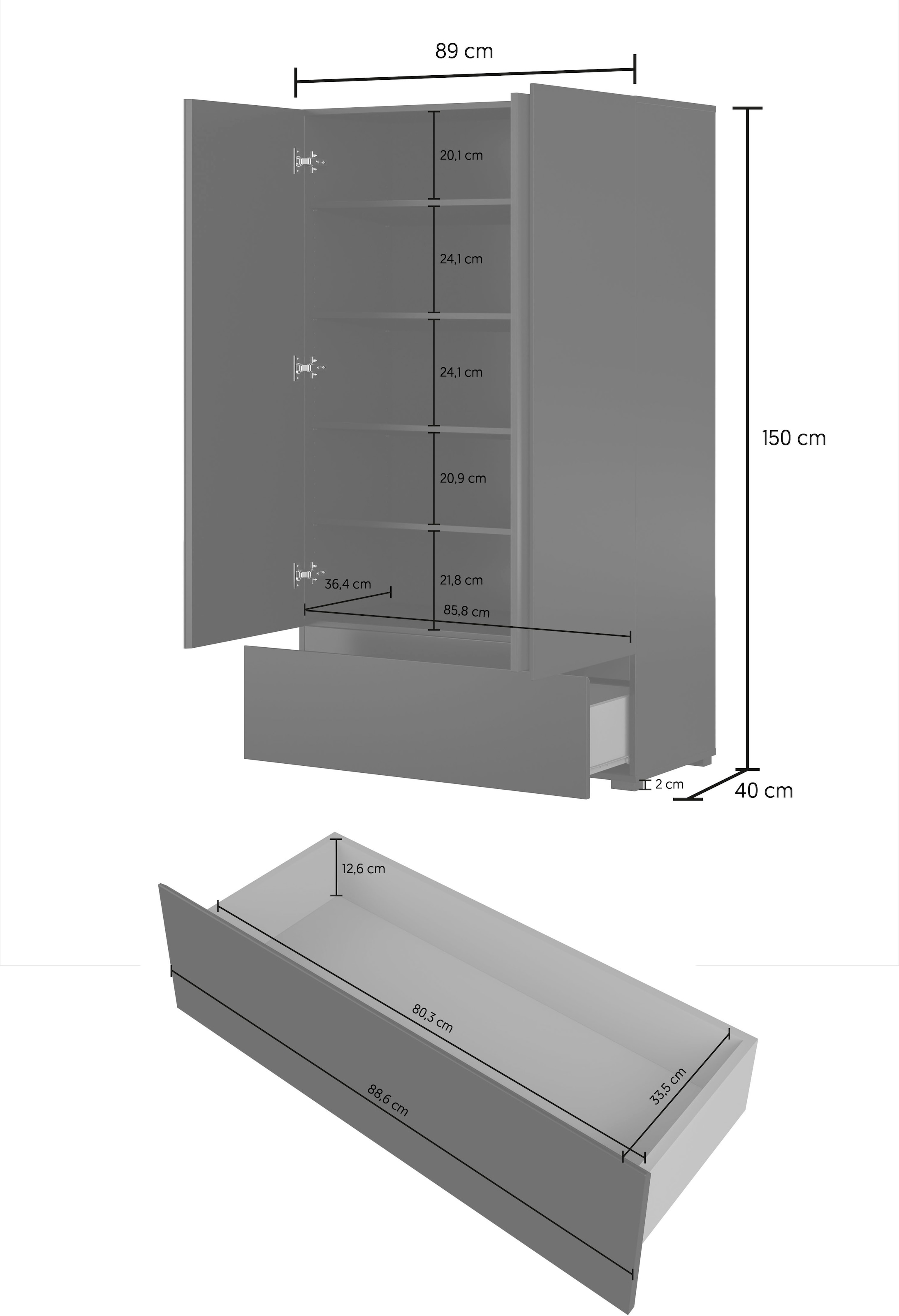 GOODproduct Mehrzweckschrank »Cross,Breite 89 cm, Highboard, Universalschrank, Garderobe« Waescheschrank mit viel Stauraum, Einlegeböden verstellbar