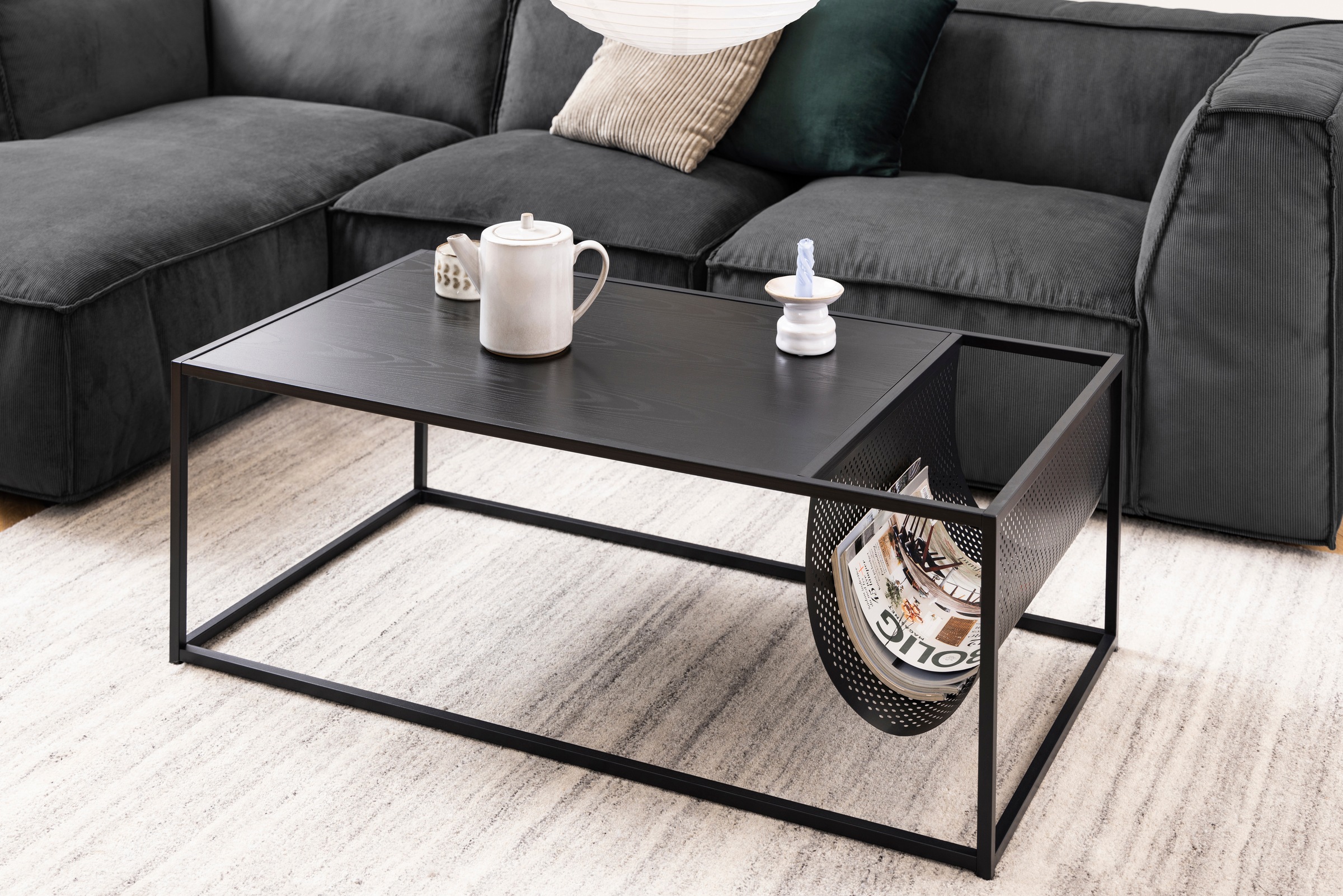 Image of ACTONA GROUP Couchtisch mit Gestell aus Metall, rechteckige Form, Zeitungsständer aus Metall