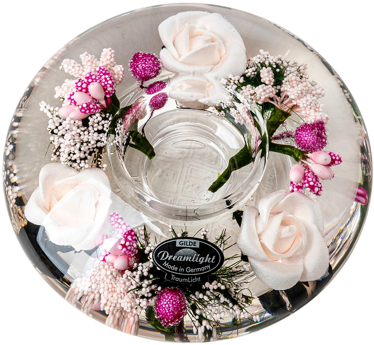 GILDE Porte-bougies à chauffe-plat »Dreamlight« Teelichtleuchter  Little Rose - Ufo Mini/ Ufo Medium  rosa, Handarbeit