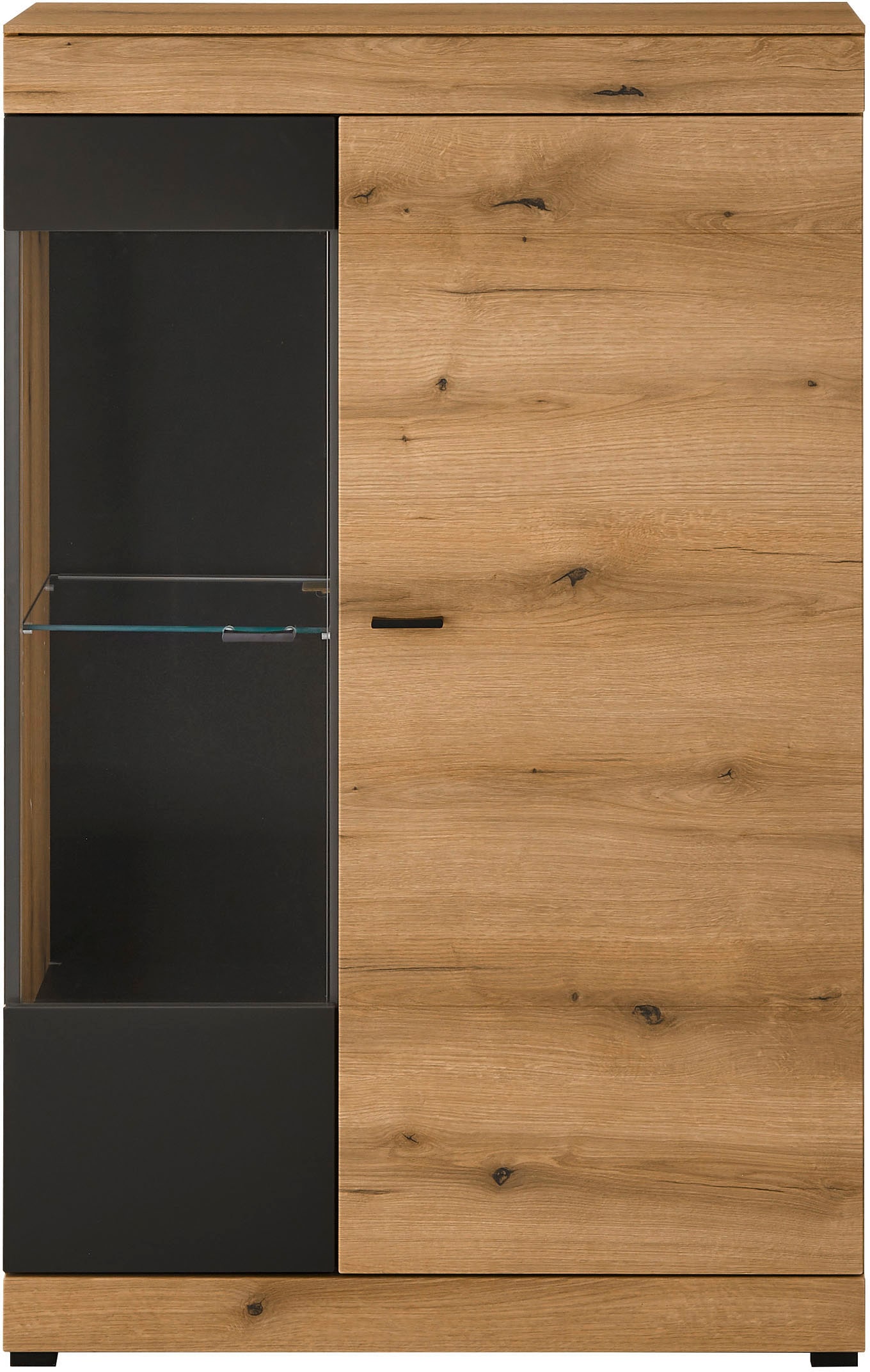 Home affaire Vitrine »Soleto, Vitrinenschrank in Evoke Eiche, moderne Glasvitrine« ausreichend Stauraum, schwarze Griffe aus Metall, zeitlos