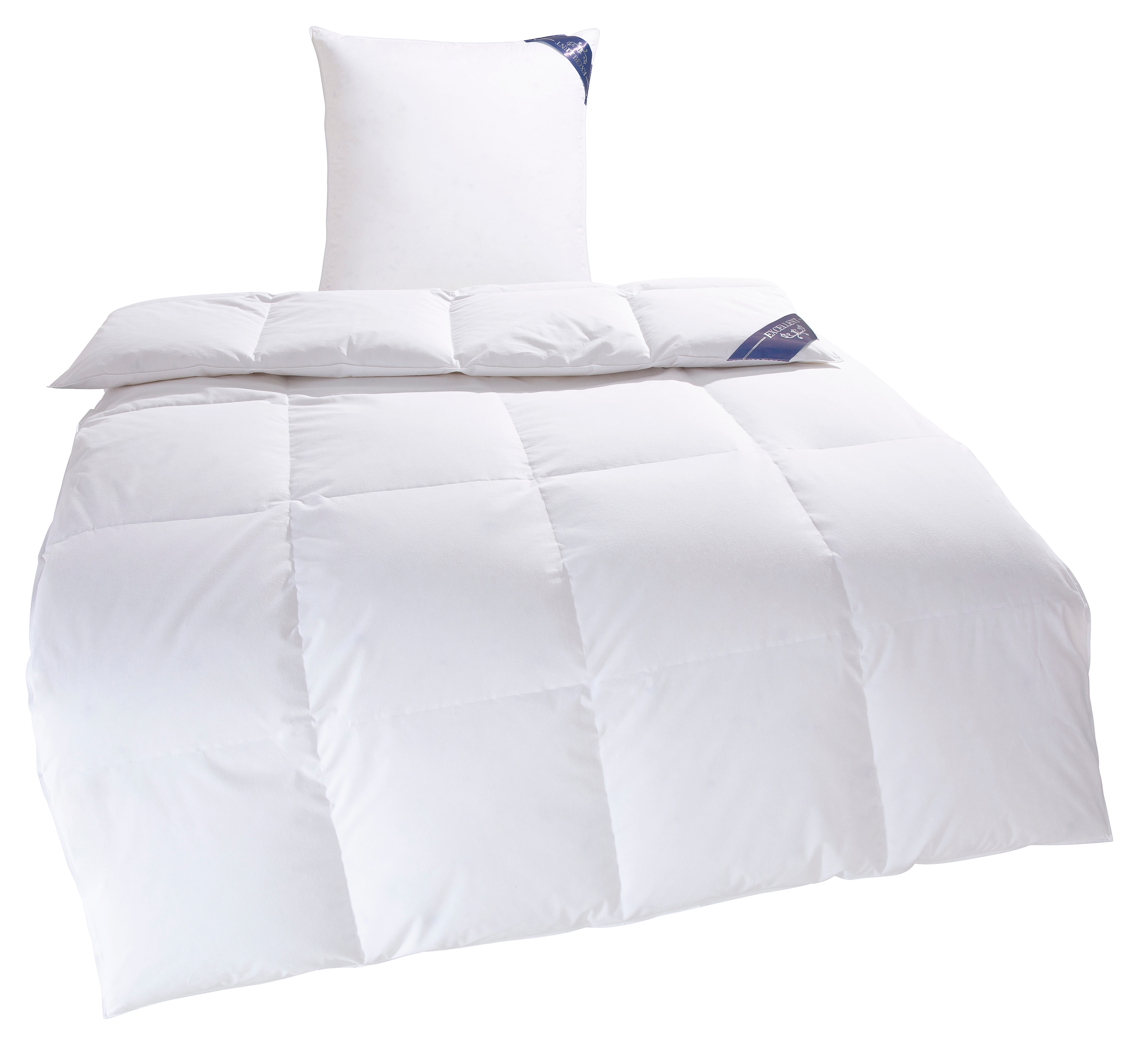 Excellent Daunenbettdecke + 3-Kammer-Kopfkissen »Venedig, 2-tlg, hergestellt in Deutschland, verschiedene Grössen«, (Spar-Set, 2-Tlg.), Decke mit Kissen,Set, Sommer, Winter, Bettdecke 135x200 cm, 155x220 cm