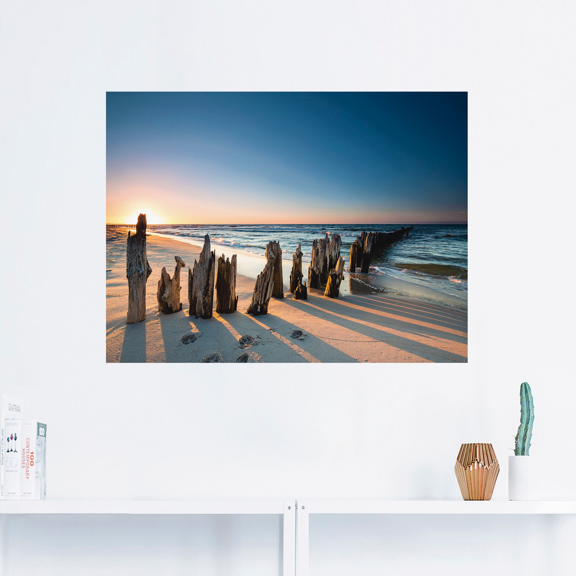 kaufen Bilder, Strand Meer Wandbild (1 Wellenbrecher«, St.) Artland bequem »Sonnenuntergang