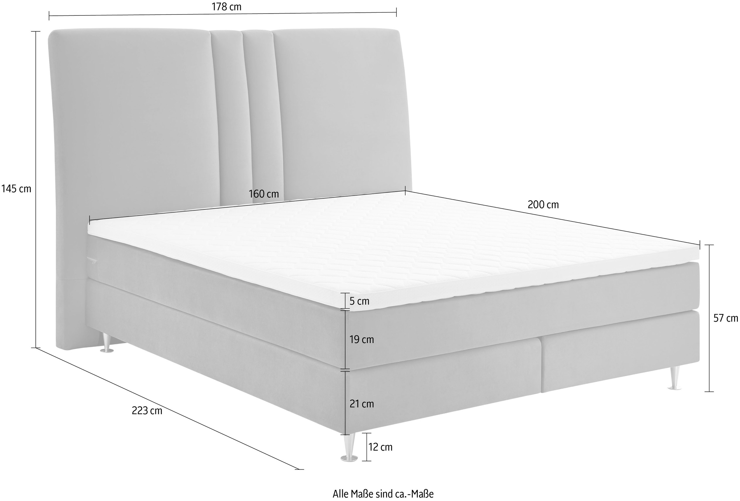 ATLANTIC home collection Boxspringbett »Rita«, mit Topper und hohen Kopfteil