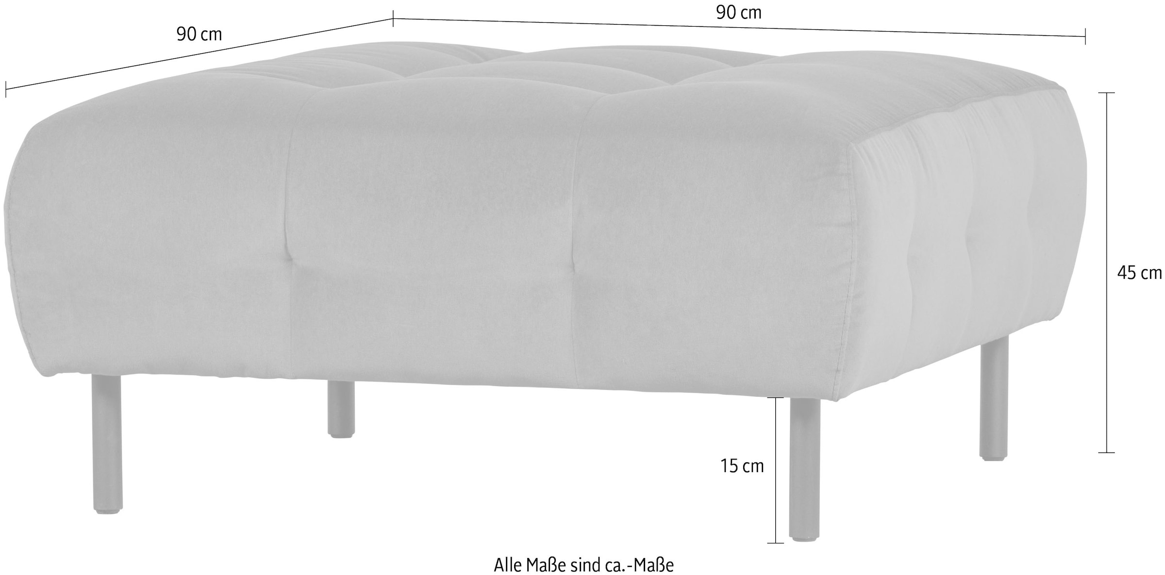 WOOOD Hocker »Lloyd mit Loma-Velvetbezug mit Metallgestell, B 90 x T 90 x H 45 cm« Maximale Verschleissfestigkeit, Pfleiglicht, einfach zu montieren