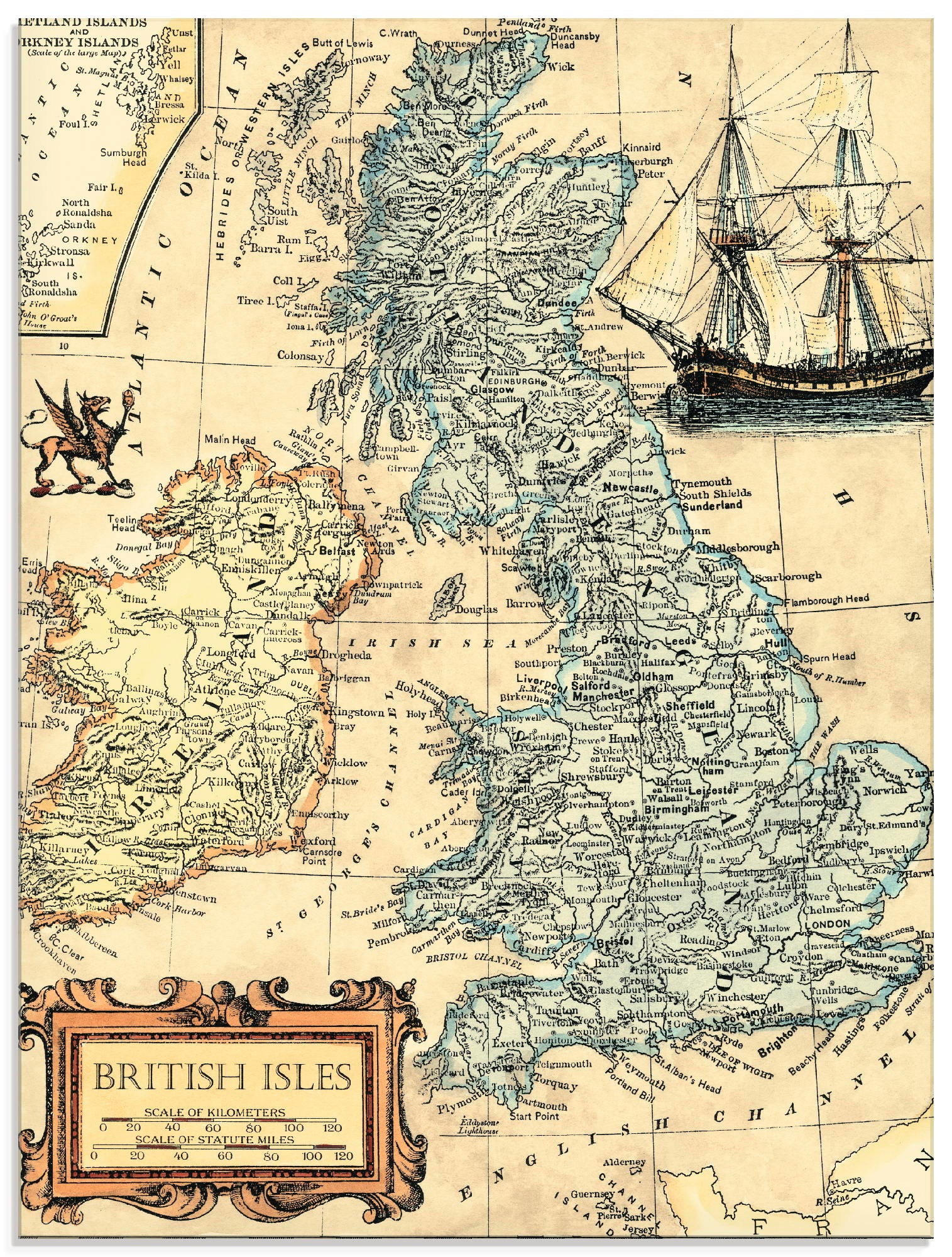 Image of Artland Glasbild »Britische Inselkarte«, Landkarten, (1 St.) bei Ackermann Versand Schweiz