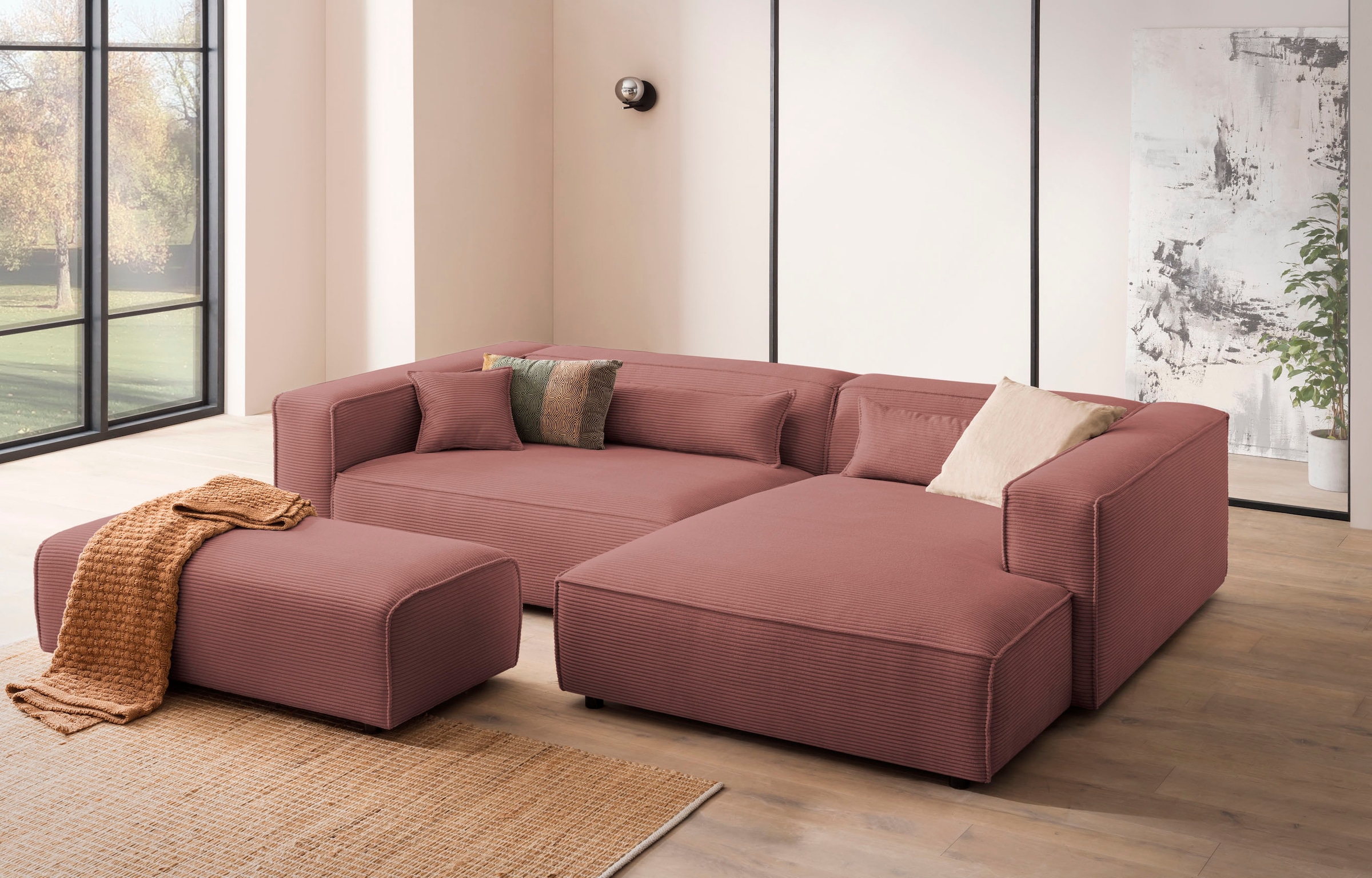 Image of LeGer Home by Lena Gercke Ecksofa "PIARA XXL, L-Form, Schlaffunktion, Cord, Leinenoptik o. Strukturstoff" Hocker stellbar zum Schlafsofa (Krokodilverbinder), tiefe Sitzfläche