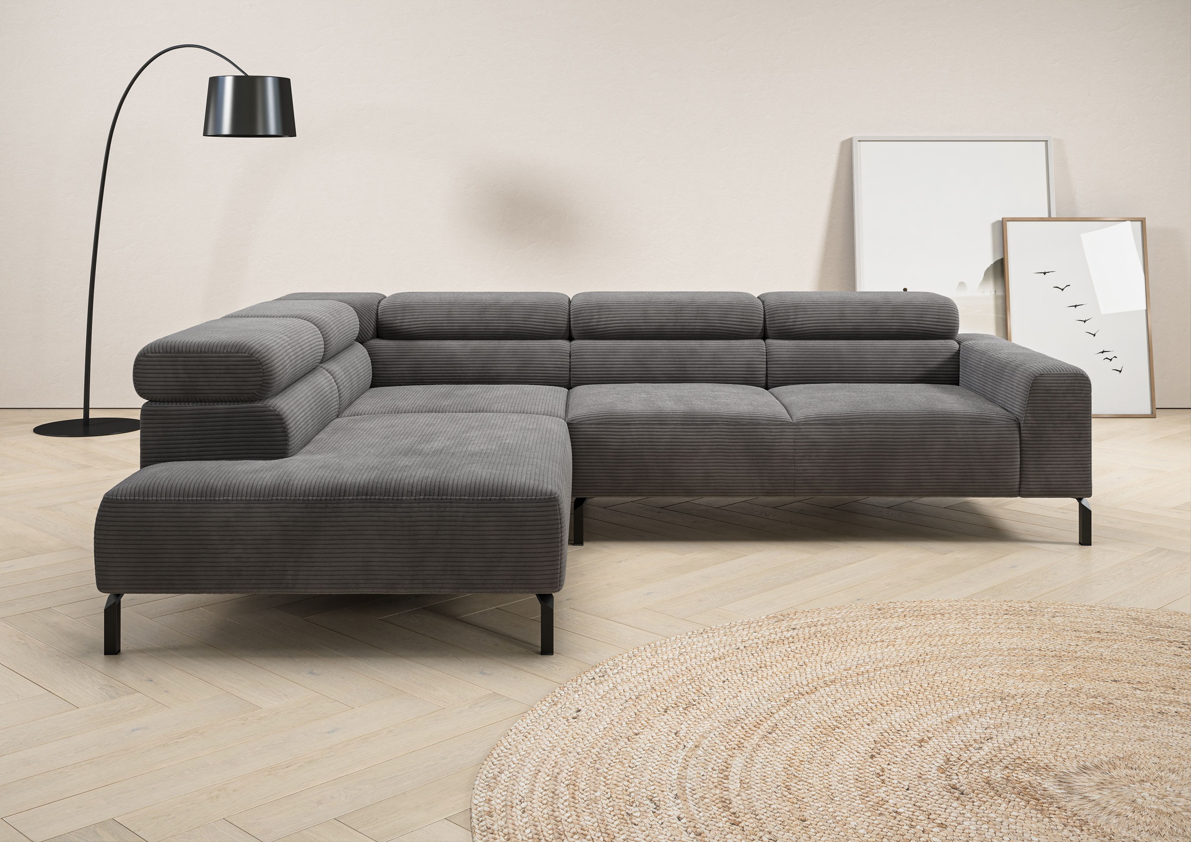 Image of Home affaire Ecksofa "Antonelli, L-Form, inkl. Kopfteilverstellung, Breite 276 cm, bequem" mit elektrischer Sitztiefenverstellung, in Cord, dunkelgrau