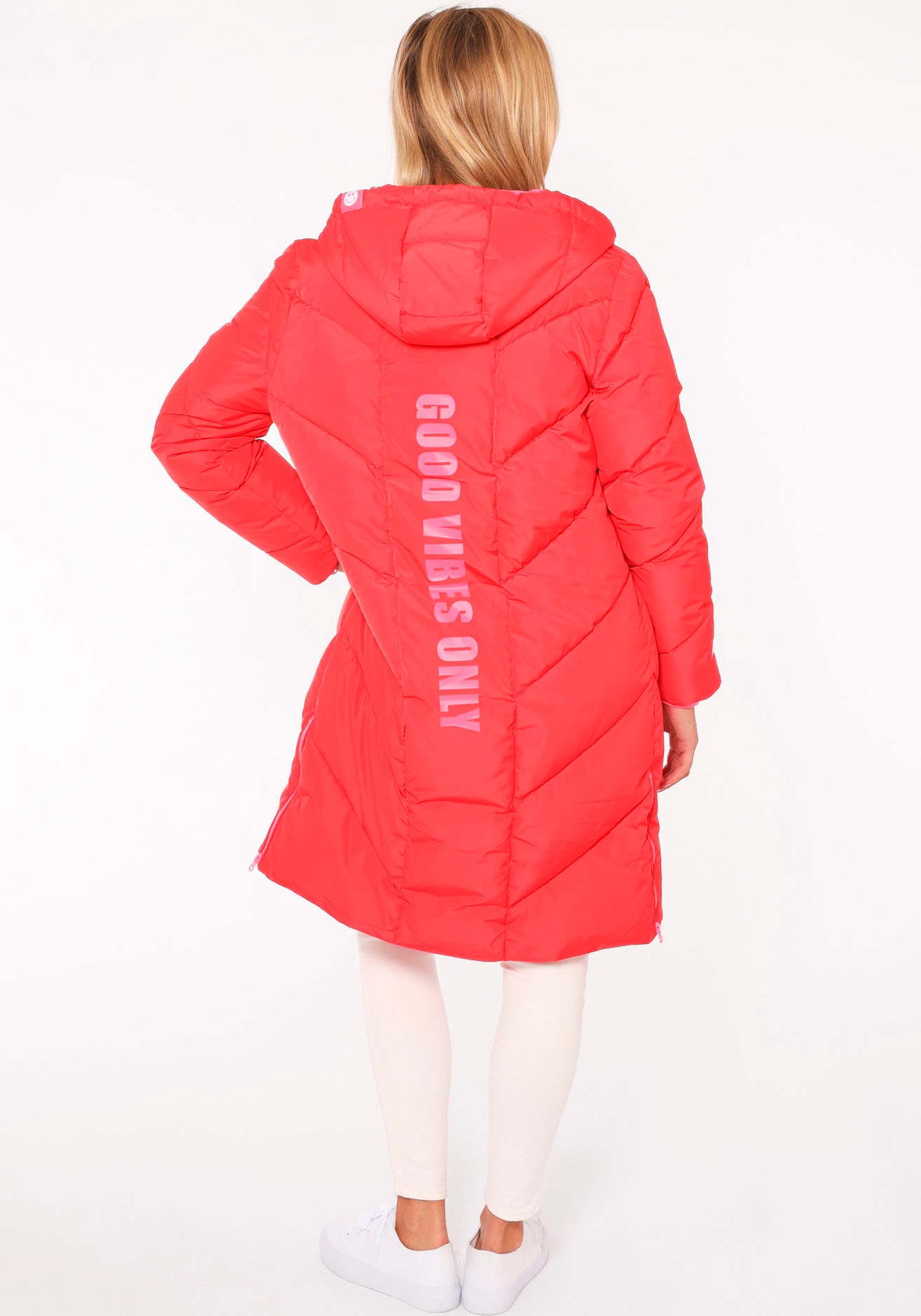 Zwillingsherz Steppjacke »"Good Vibes Only"«, mit Kapuze, mit Kapuze, Backprint und bedrucktem Zugband