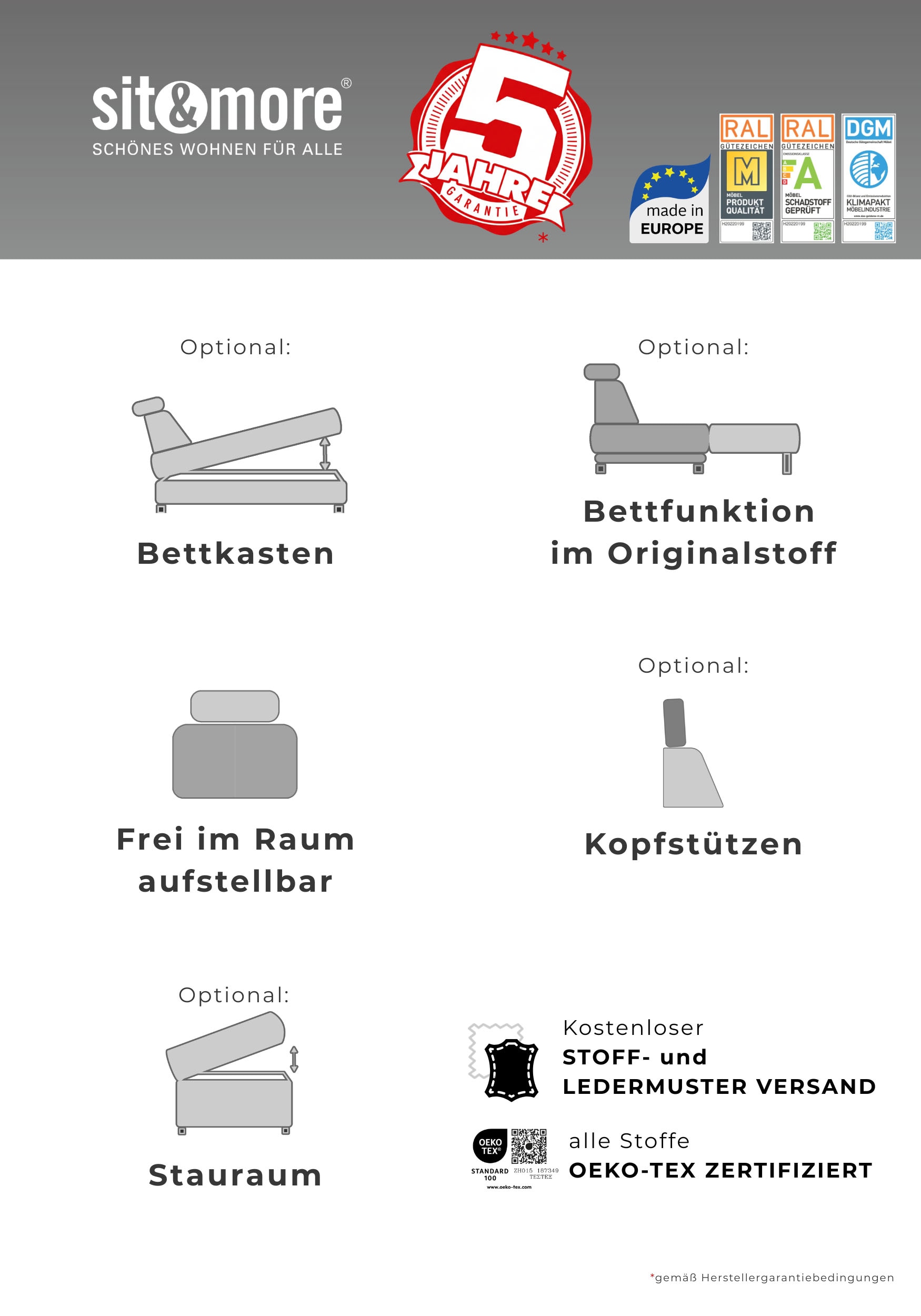 GOODproduct Ecksofa »Costello L-Form, B: 301 cm mit Sitztiefen-, Armteilverstellung &« 3 Nierenkissen, optional Schlaffunktion & Bettkasten
