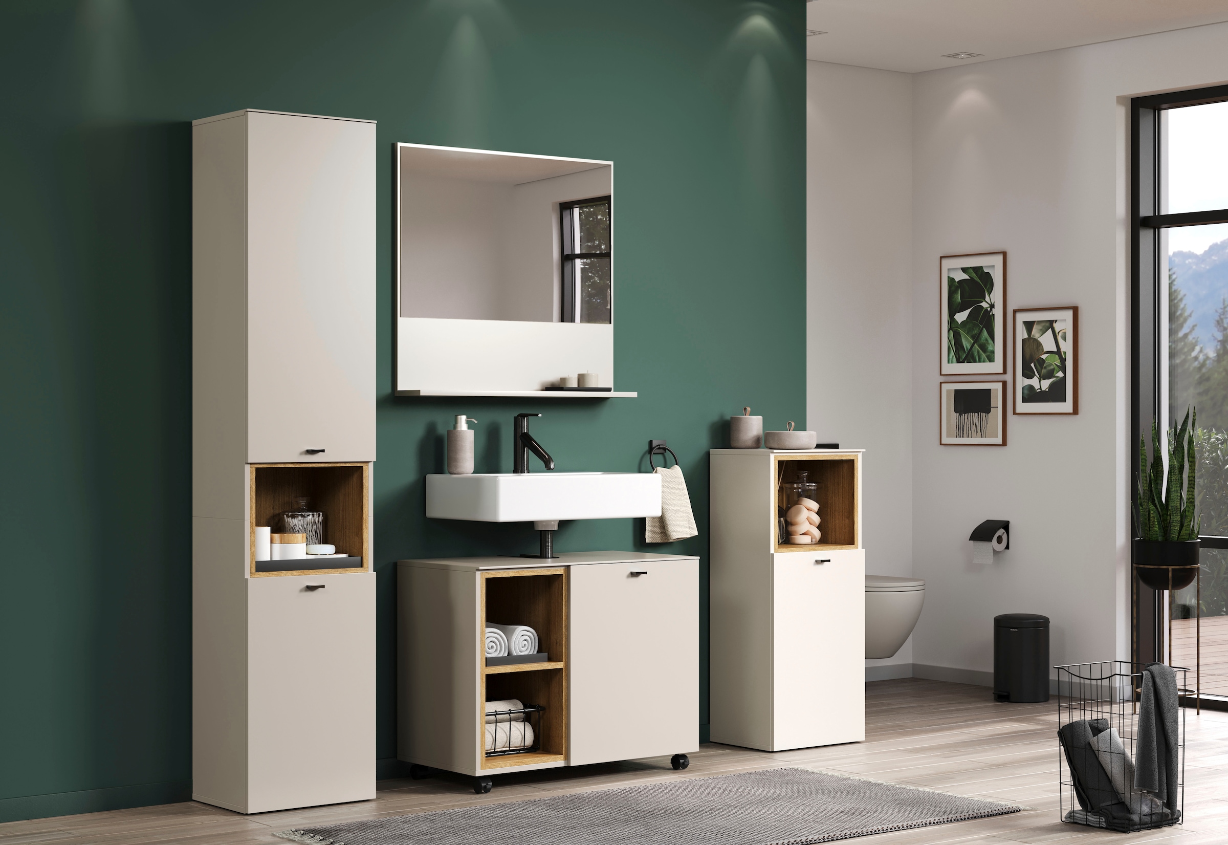 welltime Armoire sous lavabo »San Pedro« 1 cuis tlg. Waschbeckenunterschrank a. Rollen, Soft-Close 80/42/64 cm