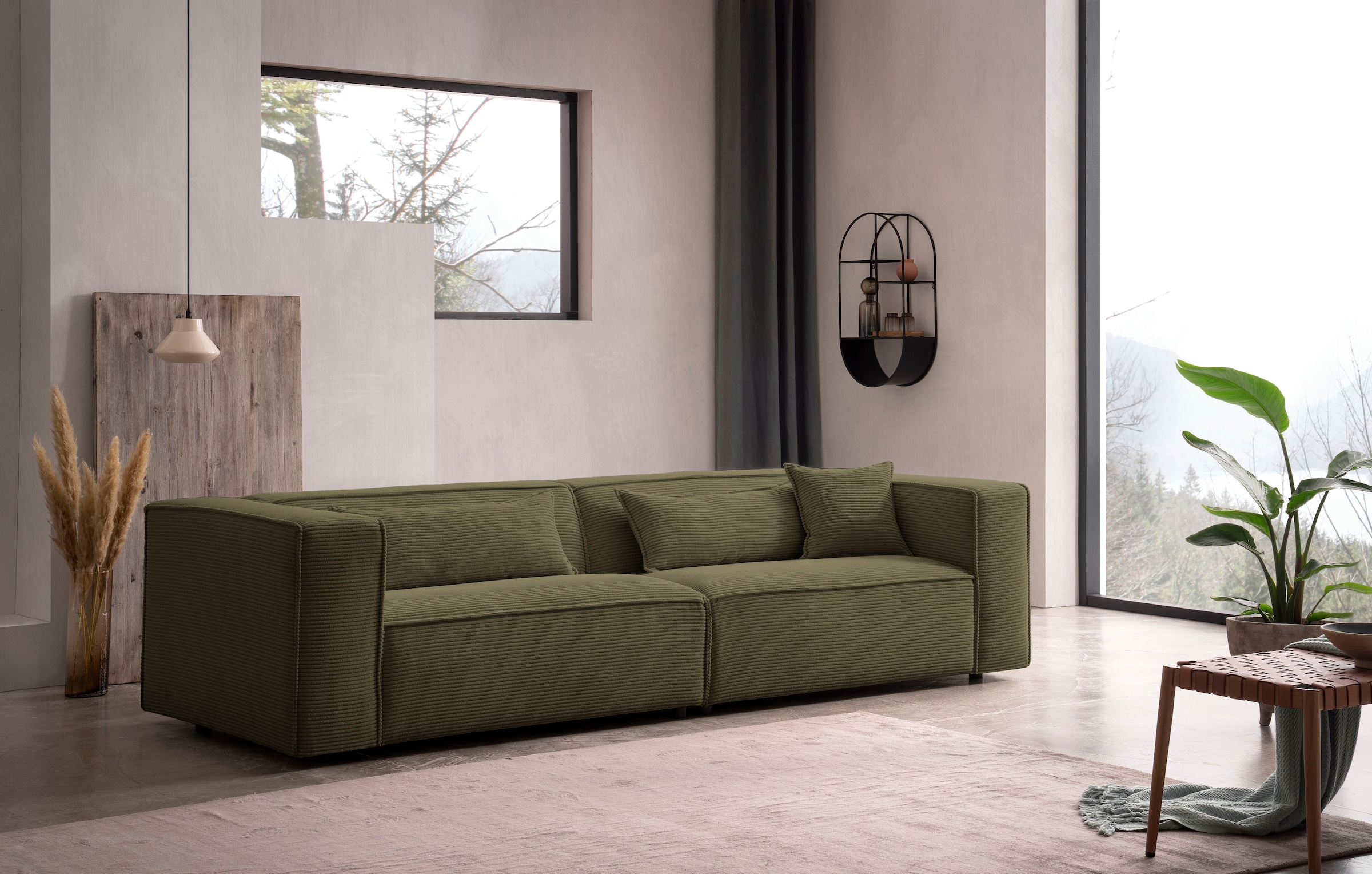 LeGer Home by Lena Gercke 3-Sitzer »PIARA, Couch mit Kedernaht, Sofa in Cord oder Leinenoptik«, schwarze Füsse, bequemer Sitzkomfort