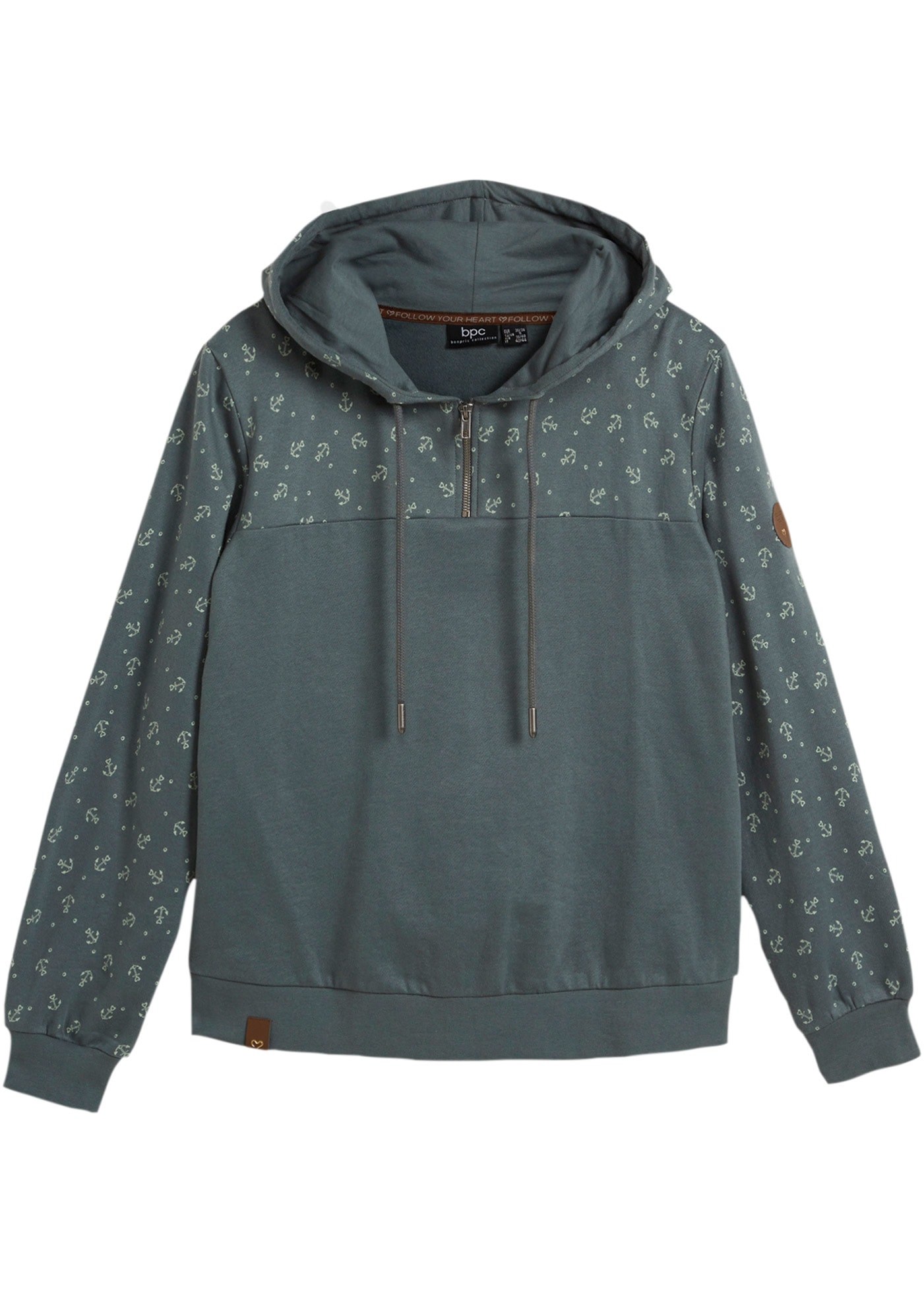 bonprix Hoodie »Kapuzensweatshirt mit Reissverschluss aus reiner Baumwolle«, Kapuzensweatshirt mit Reissverschluss aus reiner Baumwolle
