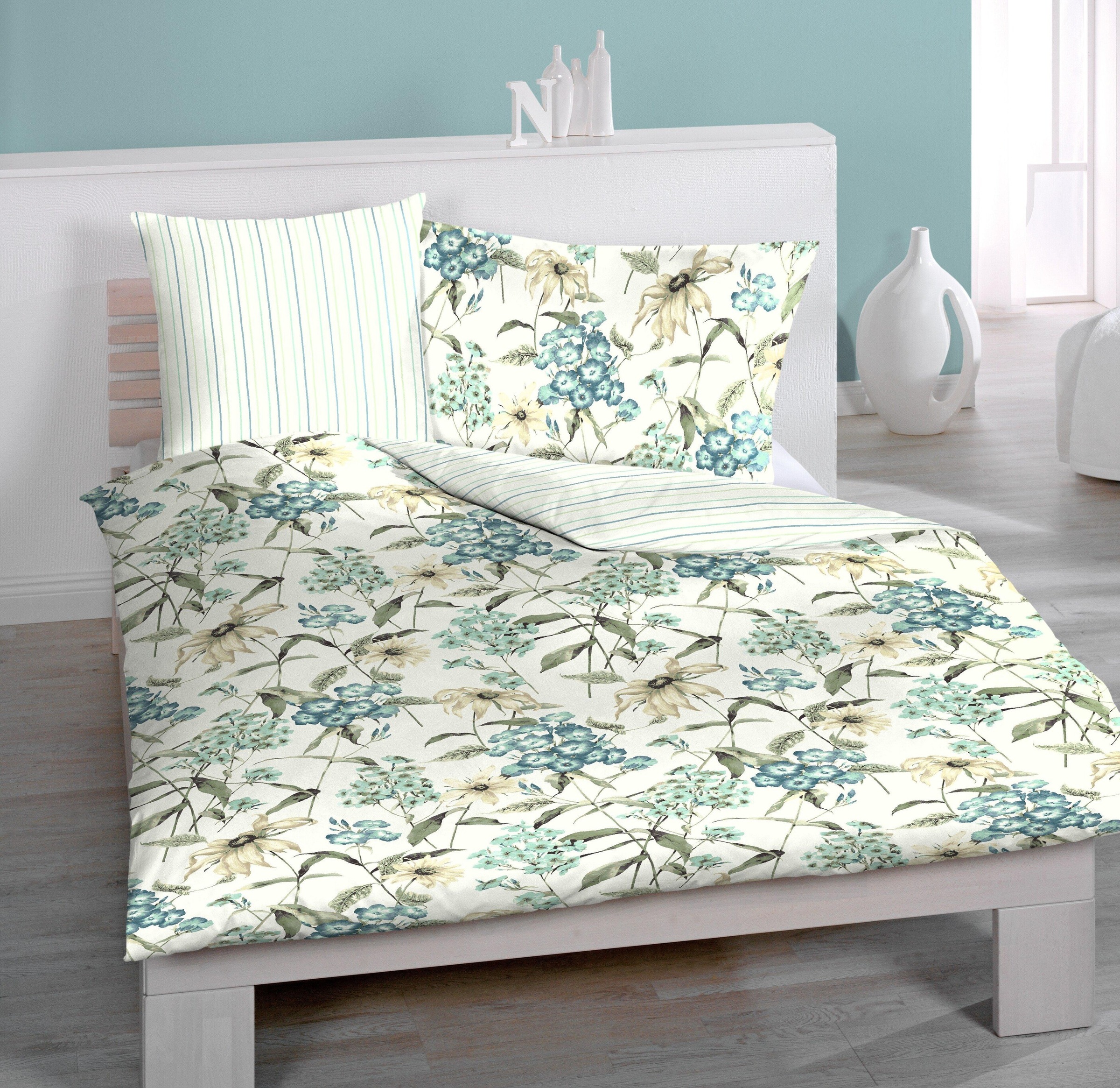 Image of HOME FASHION Bettwäsche »Blumen und Streifen«, (3 tlg.) bei Ackermann Versand Schweiz