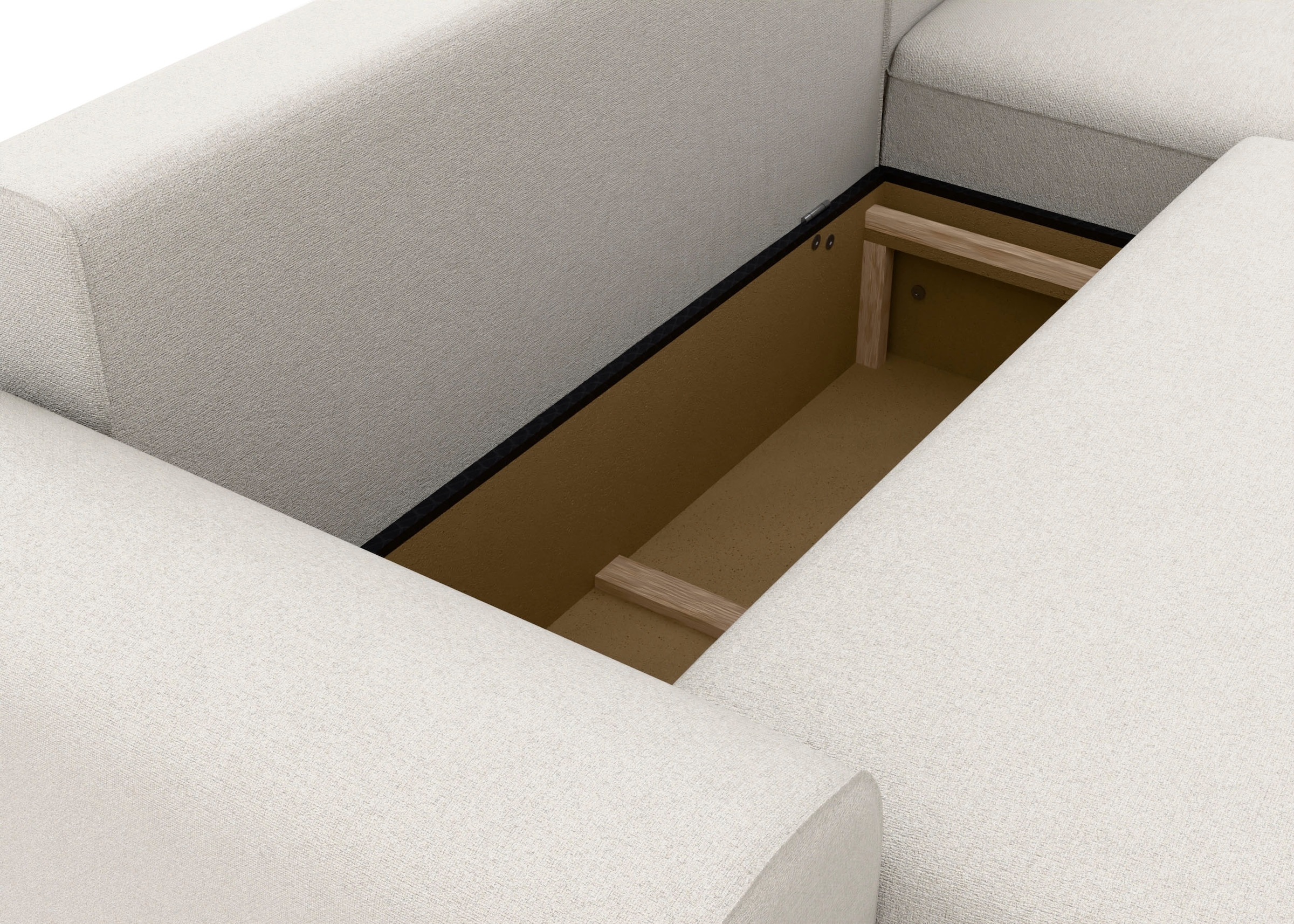 TRENDMANUFAKTUR Ecksofa »Fordon, Schlafsofa mit Bettkasten, Couch in L-Form, Breite 250 cm« in Struktur LUMOS, 3D-Effekt, sandgrau, Recamiere rechts
