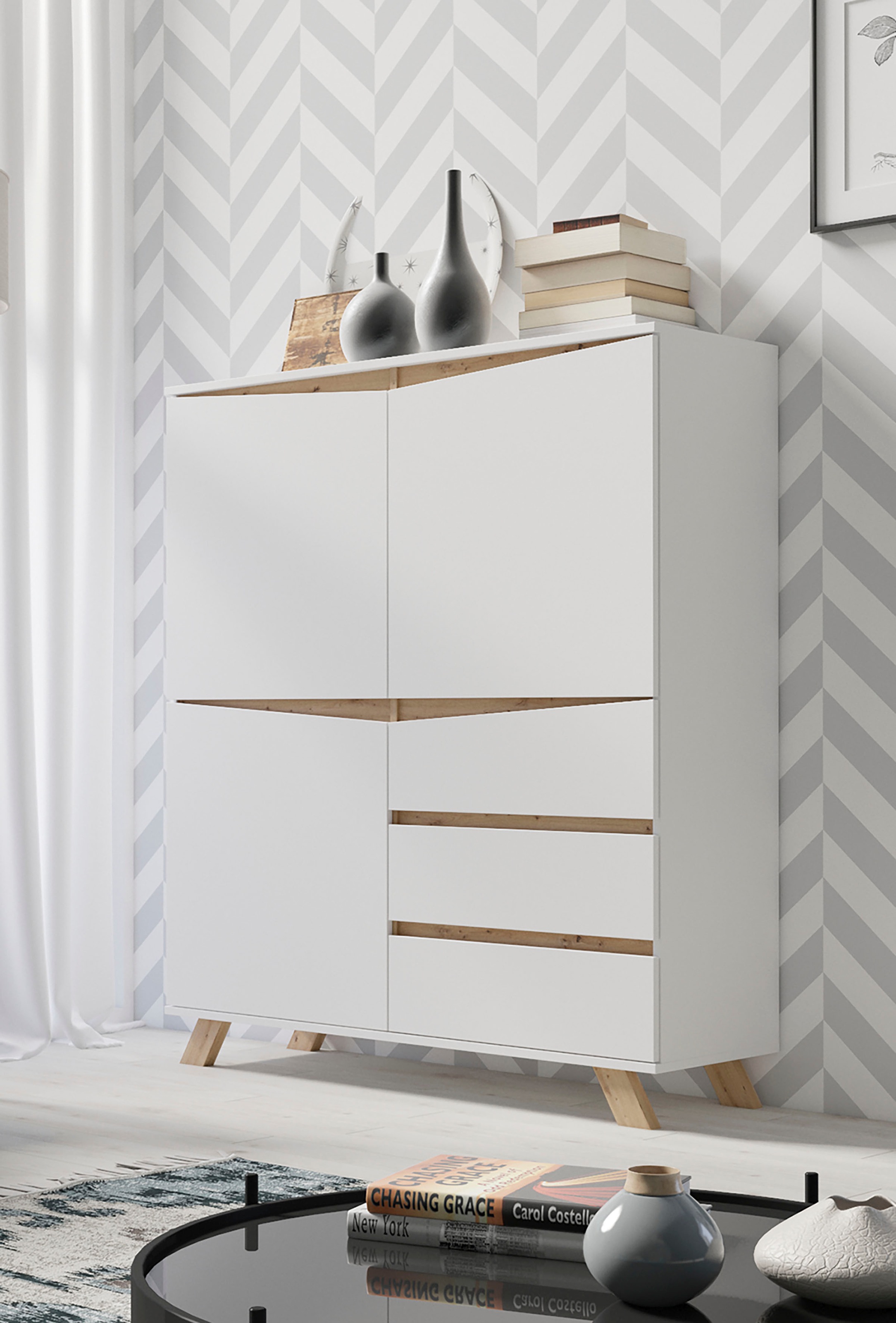 Image of byLIVING Highboard »Valentin«, Breite 120 cm, Höhe 142 cm, in matt weiss bei Ackermann Versand Schweiz