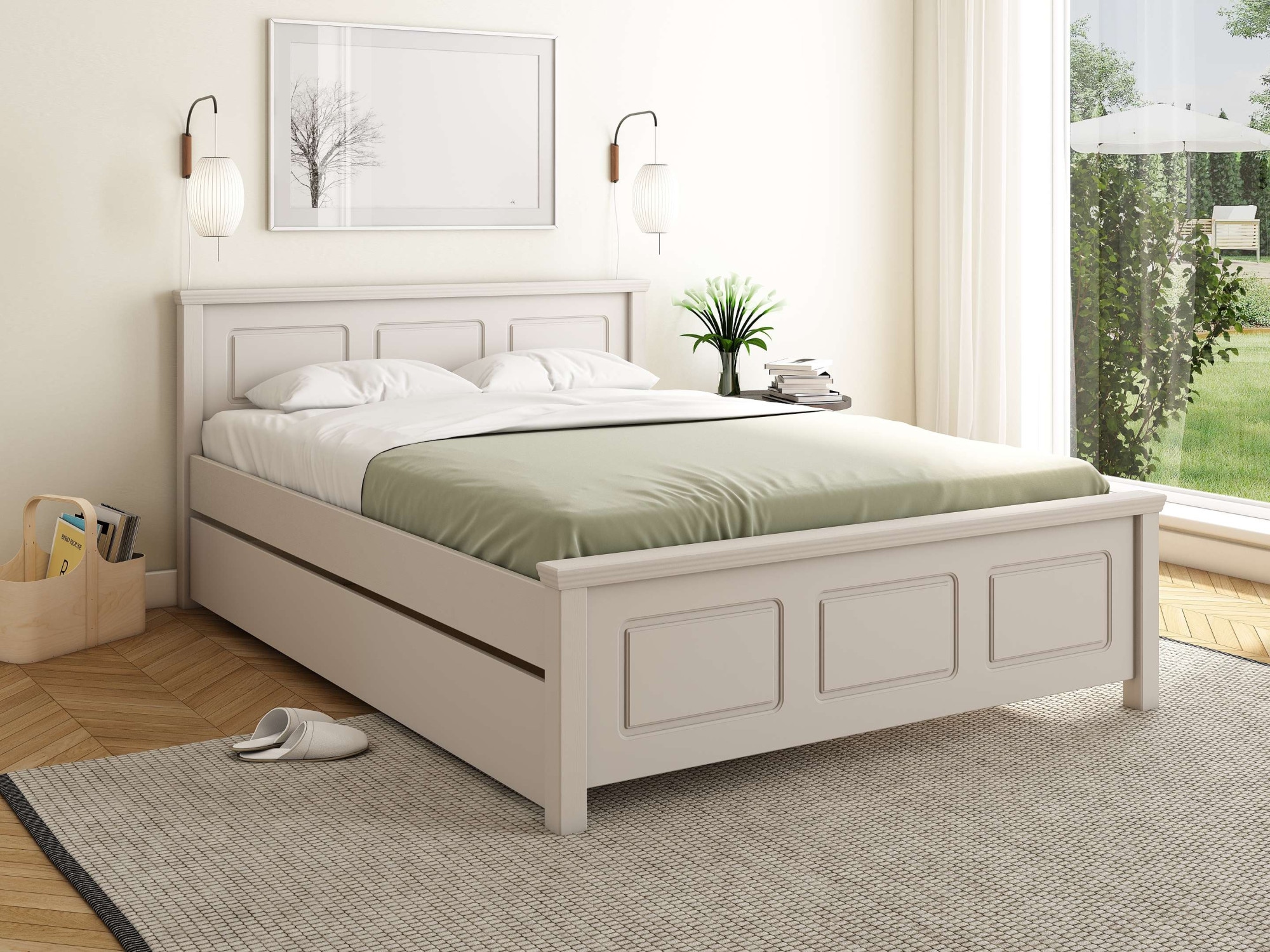 GOODproduct Lit en bois massif »ERIK' , Made in Europe, optional mit Schublade, Massivholz Kiefer« FSC® zertifiziert,  in mehreren Grössen, Landhausstil mit Kassettenoptik