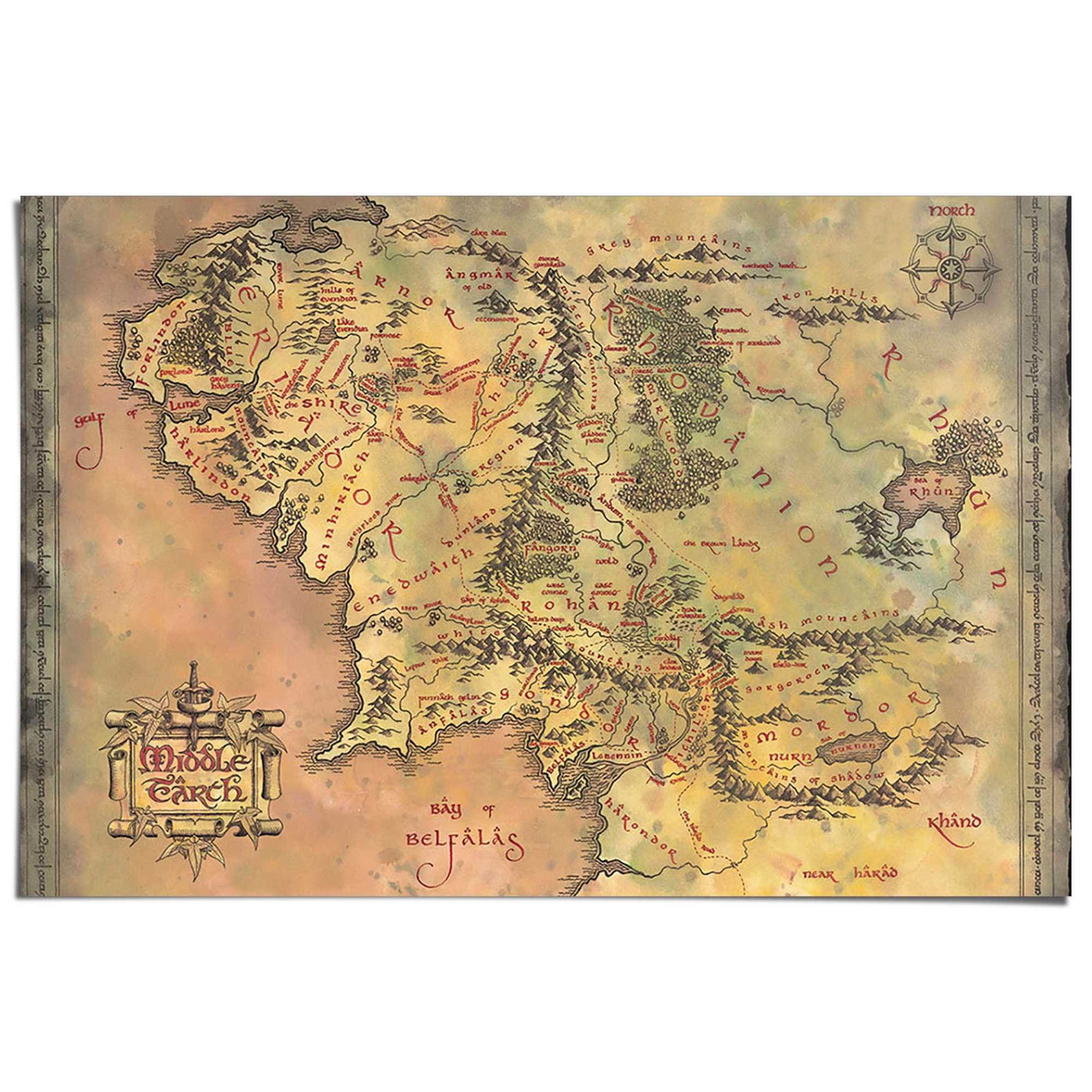Image of Reinders Poster "Lord of the Rings - middle earth" Kinderzimmer - Gelb - 150 gr. Papier - Film & Fernsehen - 91,5x61 cm