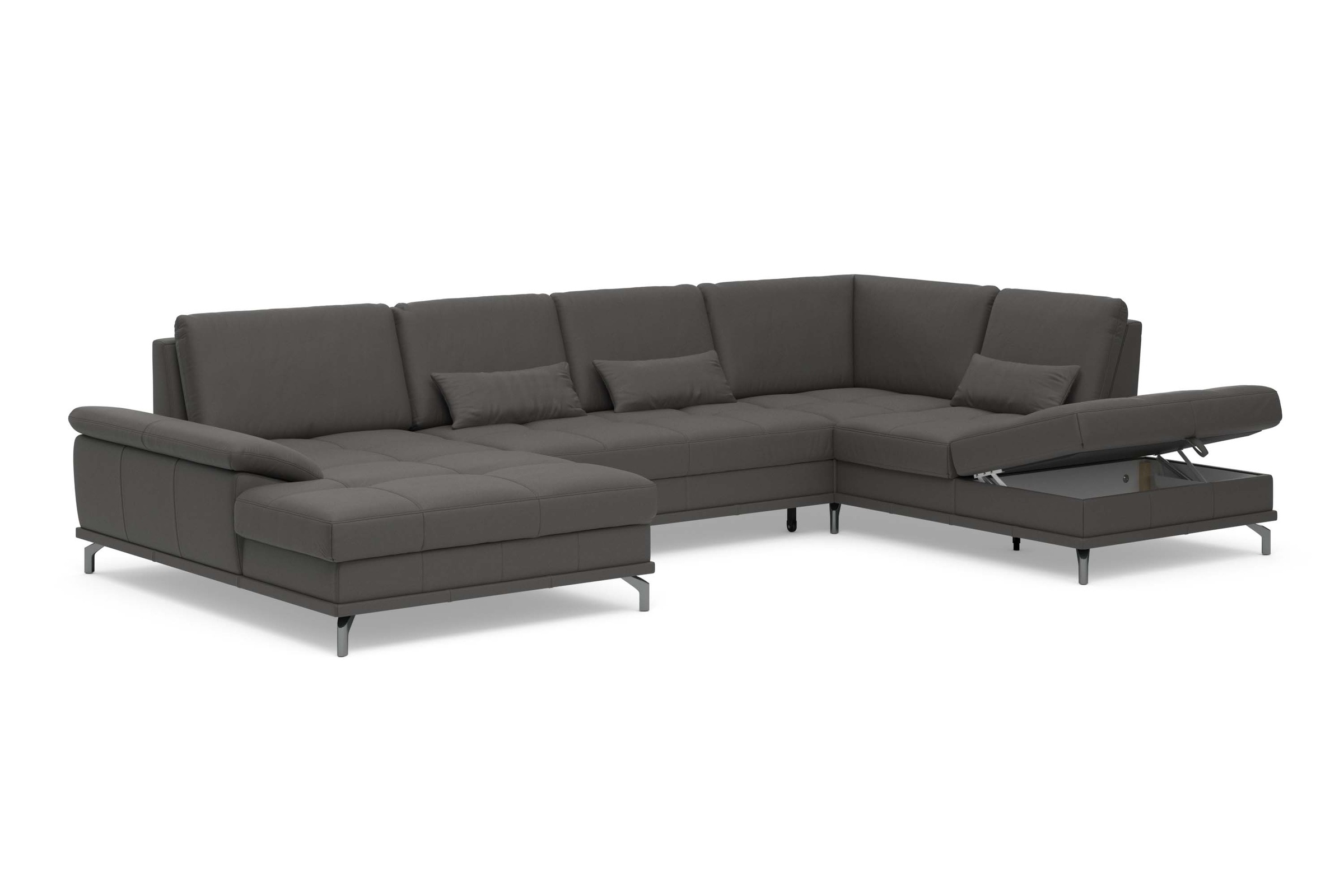 Places of Style Wohnlandschaft »Costello U-Form, mit Sitztiefenverstellung, Armteilverstellung und«, 3 Nierenkissen, optional Bettfunktion und Bettkasten