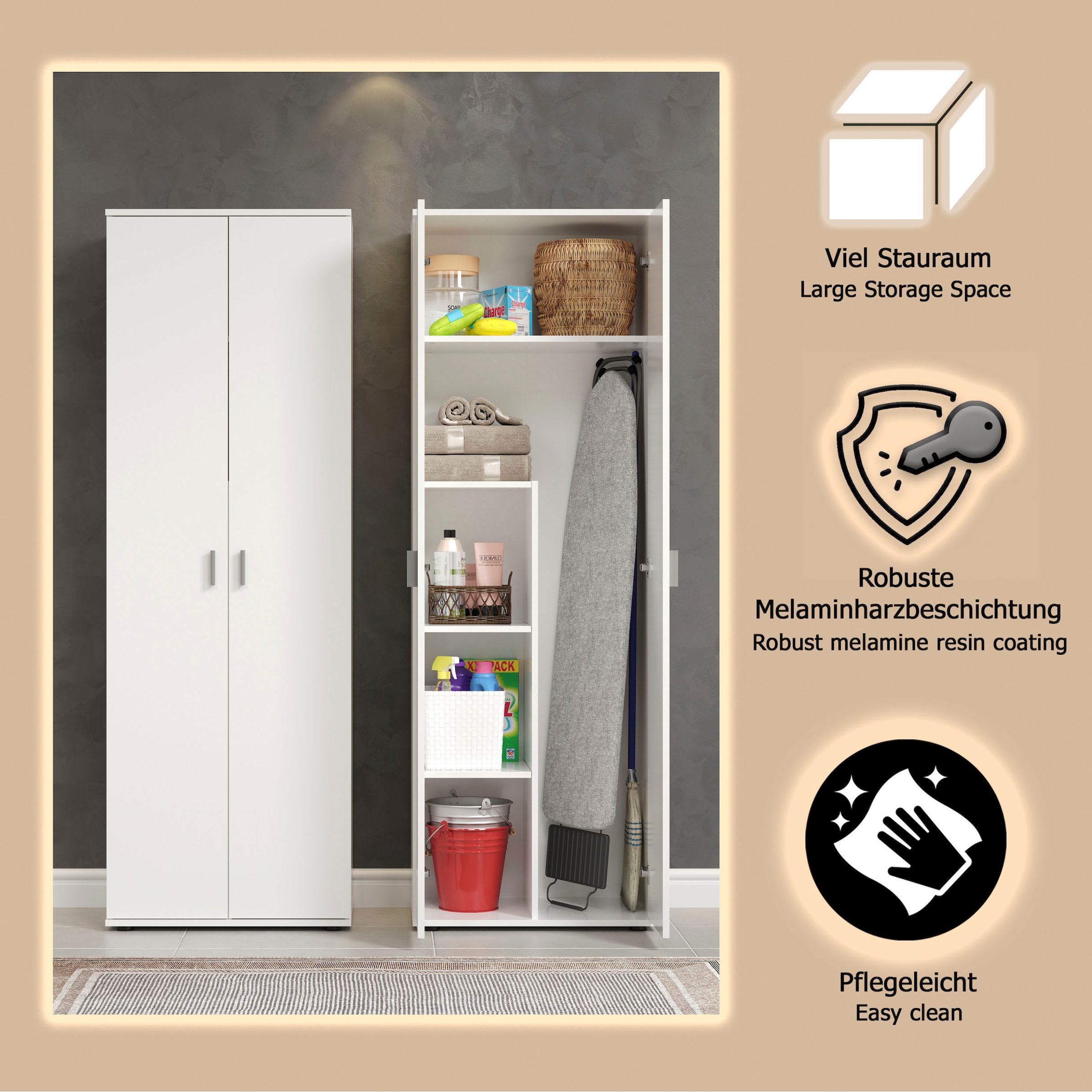 Home affaire Mehrzweckschrank »Jersey« 1 Stk. tlg. Besenschrank mit cleverer Innenaufteilung – (B/T/H) 60/35/176 cm