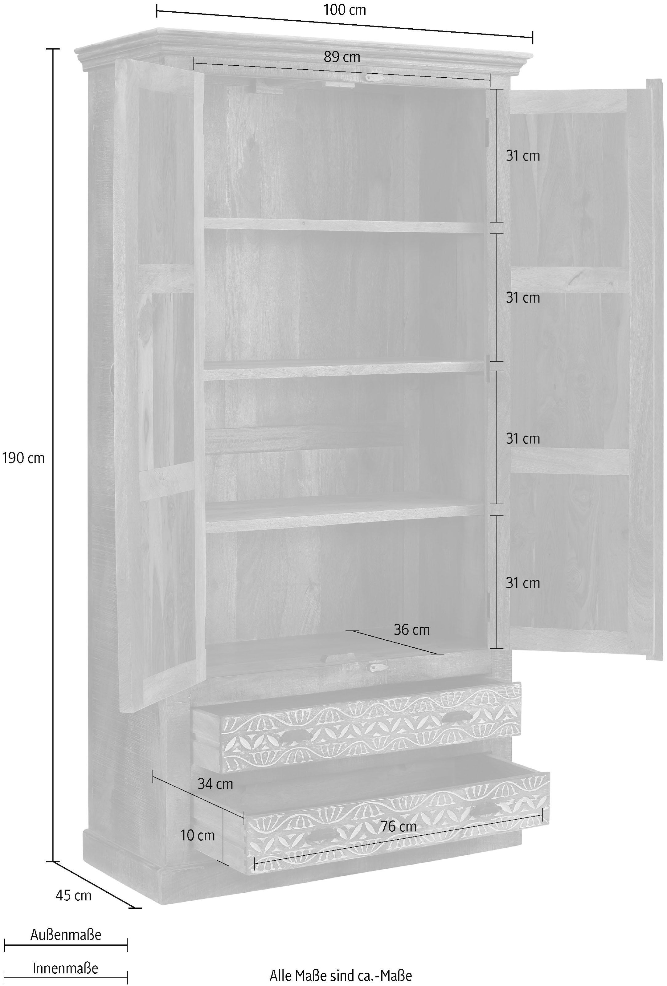 Home affaire Kleiderschrank »Maneesh«, aus massivem Mangoholz und vielen  Stauraummöglichkeiten, Höhe 190 cm versandkostenfrei auf