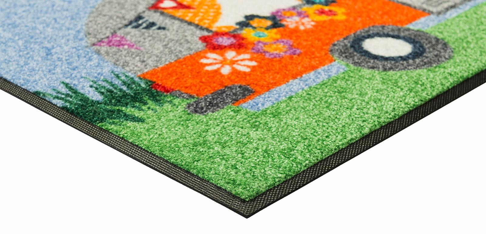 wash+dry by Kleen-Tex Fussmatte »Happy Camping« rechteckig 7 mm Höhe Schmutzfangmatte, Motiv Wohnwagen, rutschhemmend, waschbar