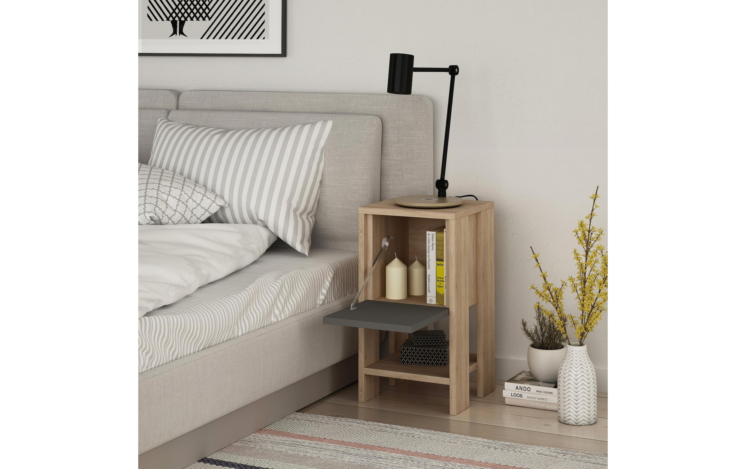 WOODY FASHION Nachttisch »Ema 30 x 55 x 30 cm, Anthrazit/Nature«