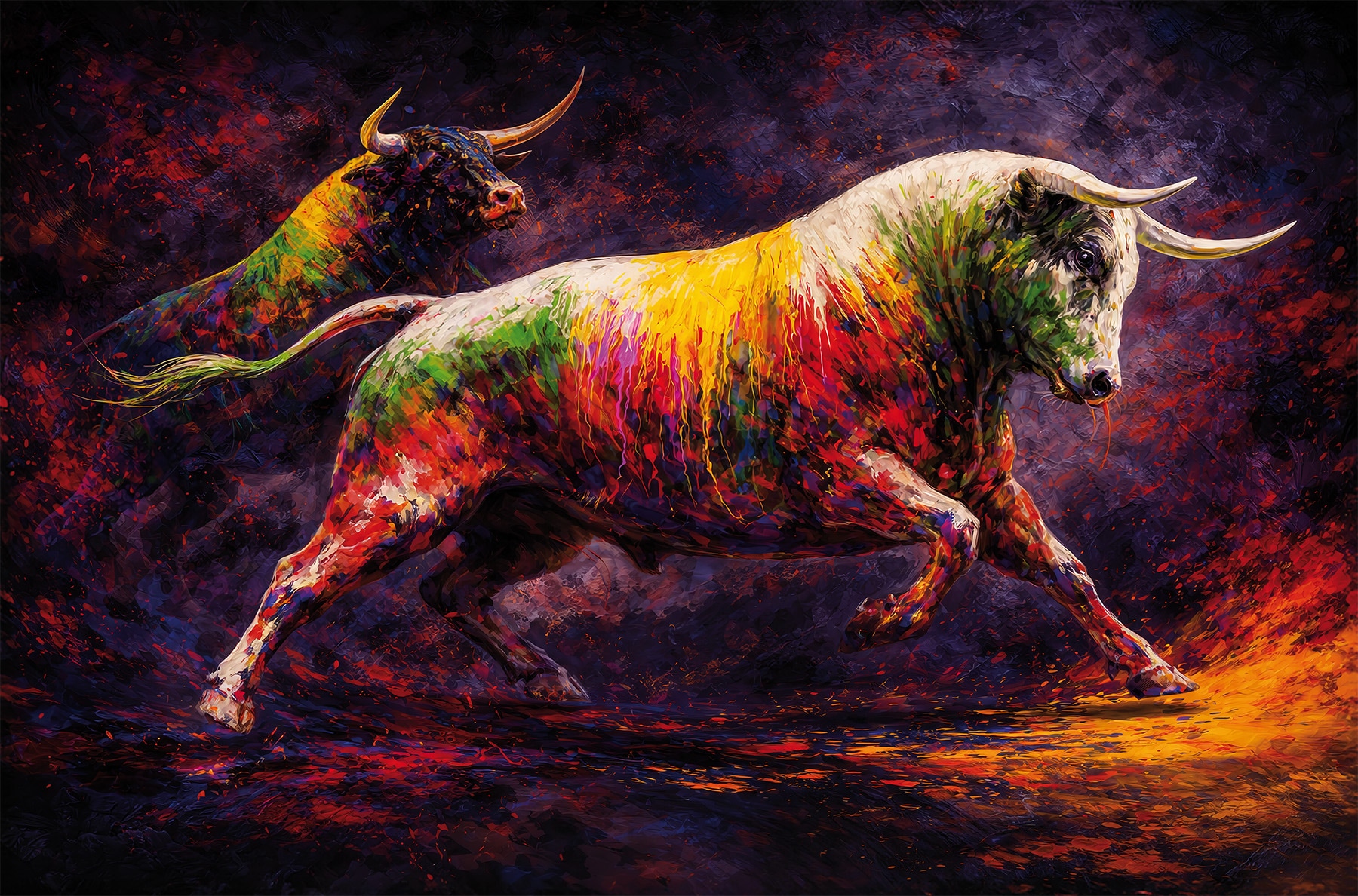 Image of Bönninghoff Bild "Wandbild BUNTER STIER 78x118 cm – Leinwandbild Keilrahmen Deko modern" Kuh Kühe Tiere auf Keilrahmen gespannt