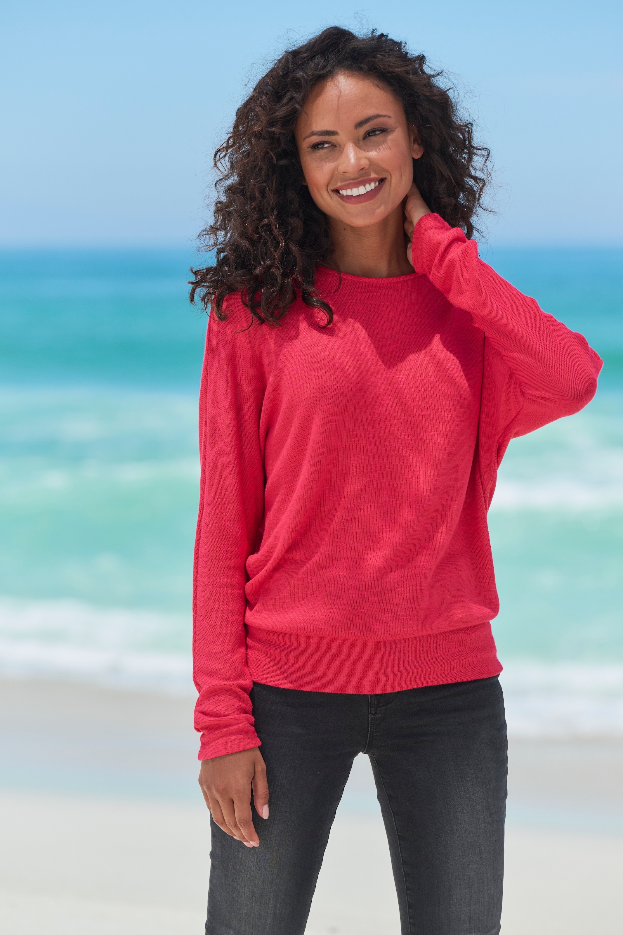 Image of Vivance Langarmshirt "mit breitem Bund" aus strukturiertem Feinstrick mit Viskose