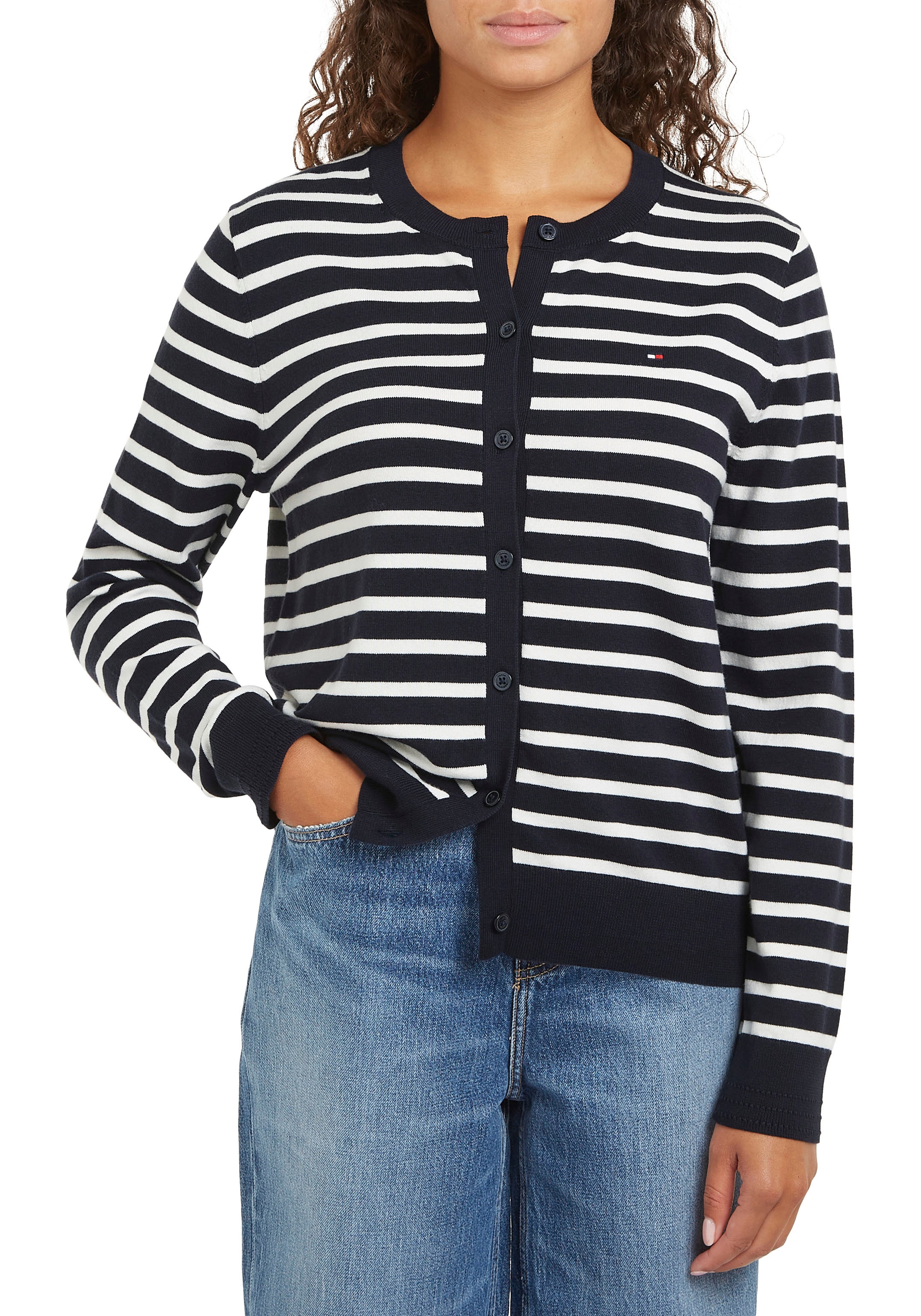 Tommy Hilfiger Strickjacke »CO JERSEY STITCH CARDIGAN«, mit Tommy Hilfiger Flagge