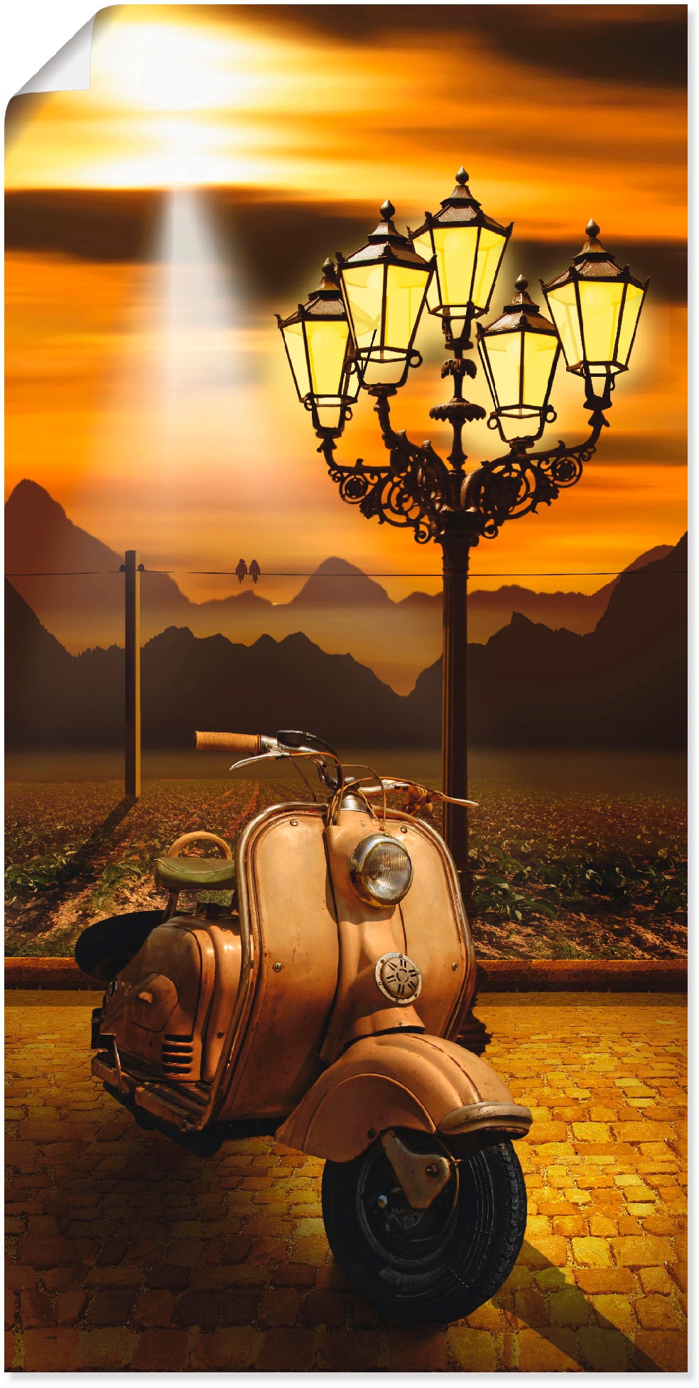 Image of Artland Wandbild »Oldtimer Motorroller romantisch«, Motorräder & Roller, (1 St.), in vielen Grössen & Produktarten -Leinwandbild, Poster, Wandaufkleber / Wandtattoo auch für Badezimmer geeignet bei Ackermann Versand Schweiz
