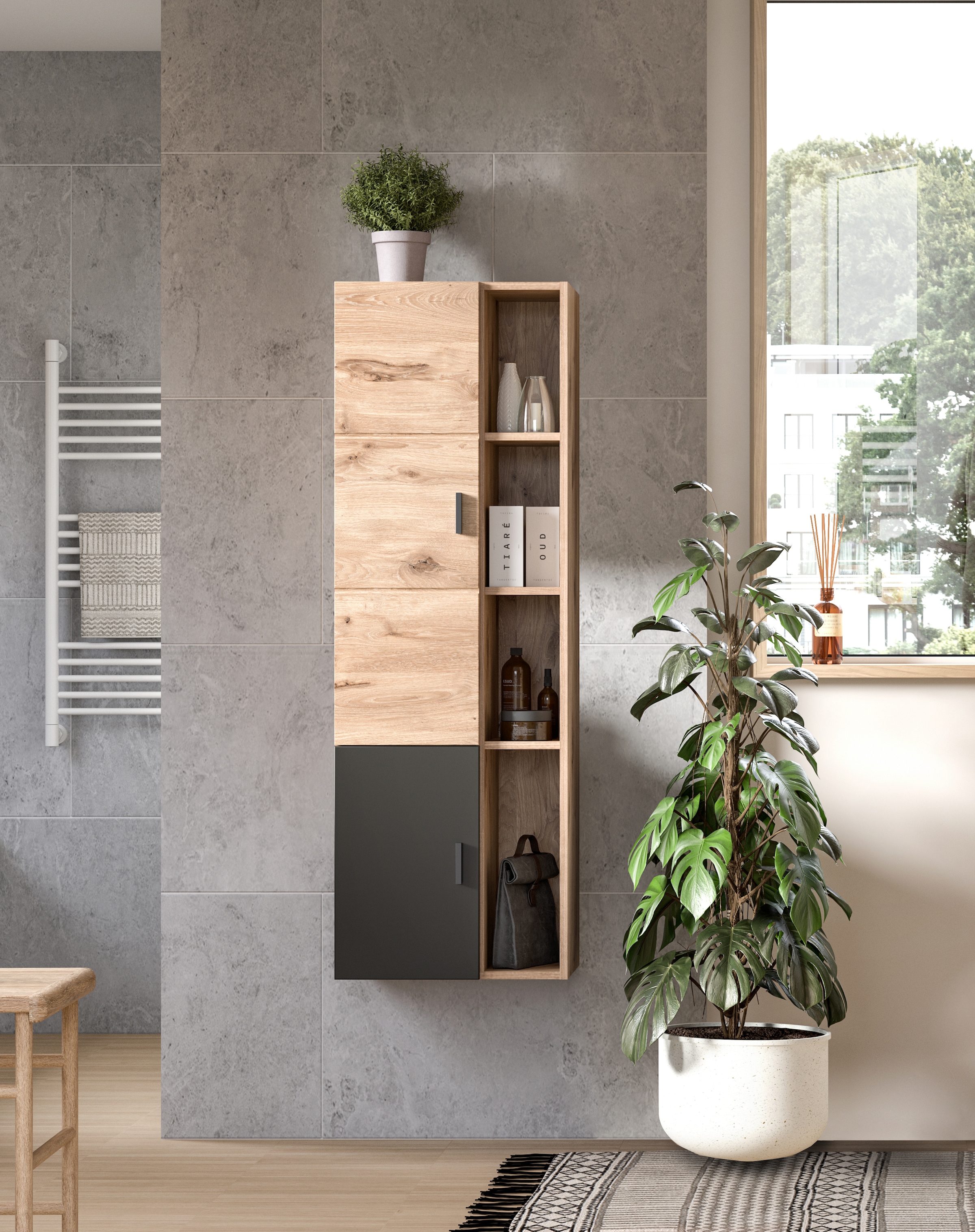 welltime Hochschrank »Dolo, Breite 48 cm, 2 Türen, 4 offene Fächer, 5 variable Einlegeböden« 1 Stk. tlg. Badmöbel, Hängeschrank, Badschrank, Schrank,Bad, Midischrank