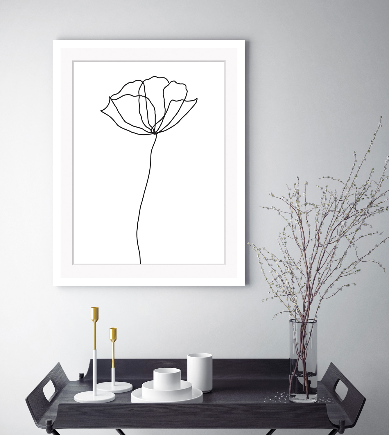 Image of queence Bild "Susanne" Blumen Blumenbilder Kunst Pflanzen Pflanzenbilder Schwarz-Weiss Rose, gerahmt