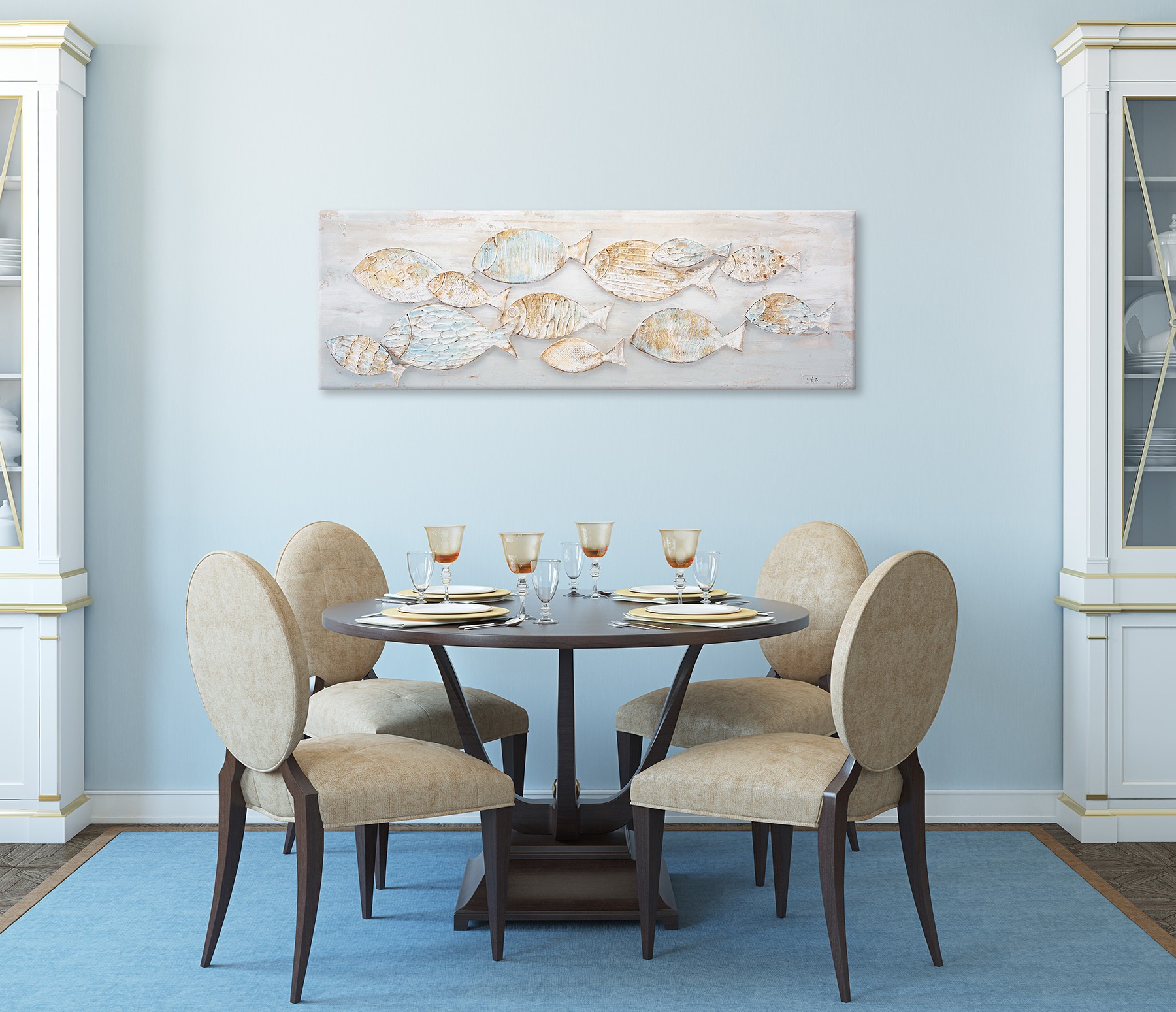 Bönninghoff Ölgemälde »handarbeit FISCHE 40x120 cm – Wandbild Kunst Deko modern« Fisch | Fisch & Meeresfrüchte | Meer 1 Stk. tlg. handgefertigt, jedes Bild ein Unikat