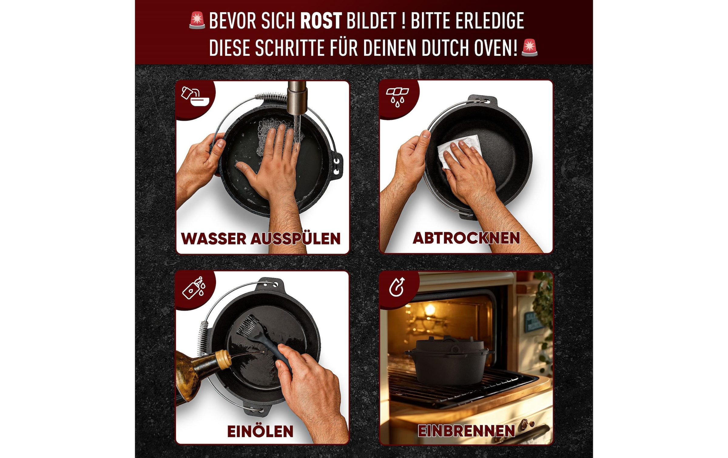   Marmite à barbecue »Gusskoenig Dutch Oven Set 4,5 l mit Heber, Bürste, Untersetzer«