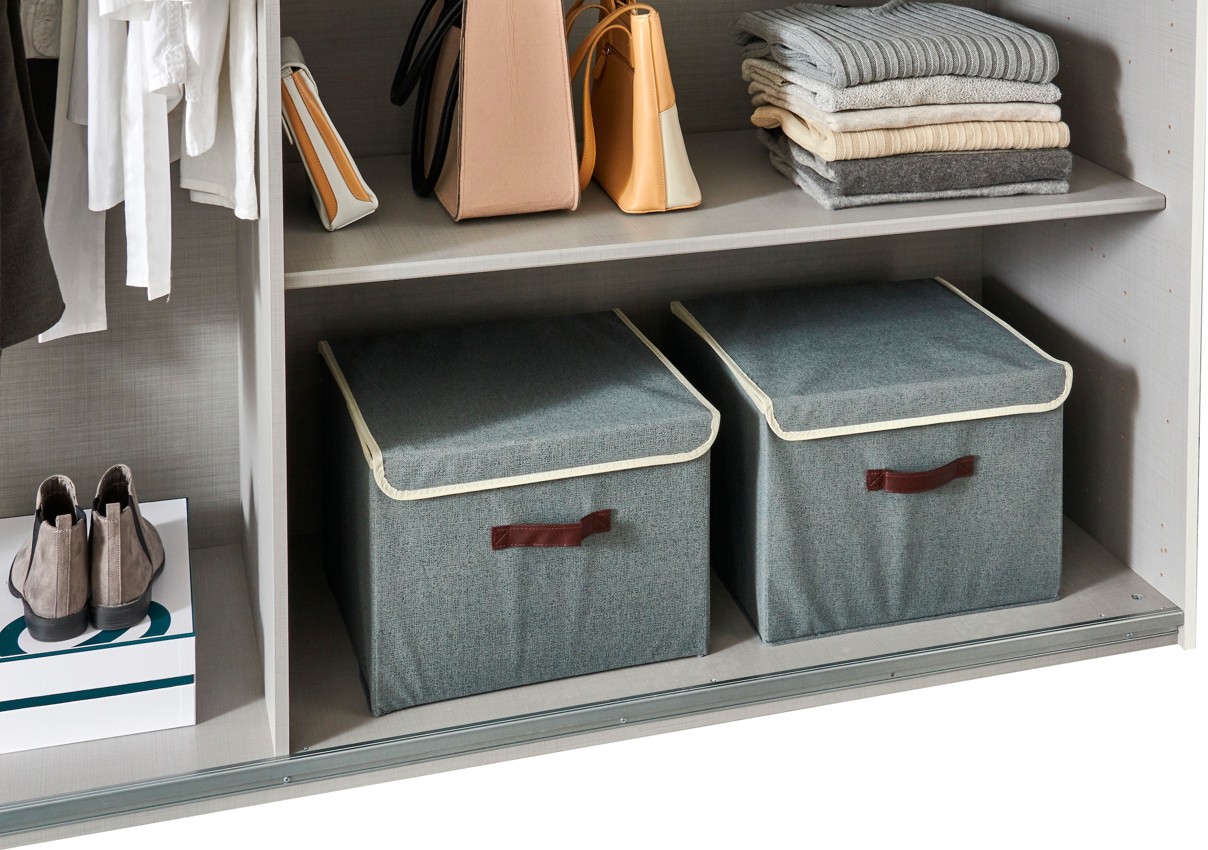 Wimex Schwebetürenschrank »Barmbek Schlafzimmerschrank Garderobenschrank« Kleiderschrank mit 2 Stoffboxen und 2 zusätzlichen Böden, Spiegeltür