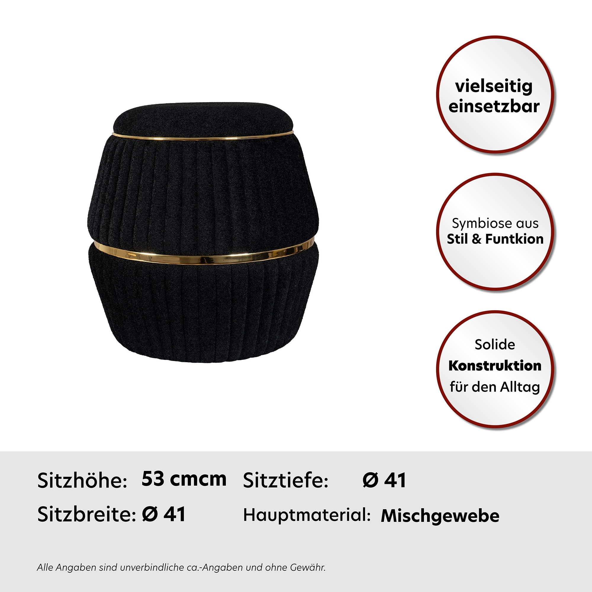 Kayoom Sitzhocker »Hocker Doric, trendiger Look, ästhetische Farbgebung, schöne Steppung« 1 Stk. tlg. komfortabel, hochqualitativ, pflegeleicht, in vielen Räumen zuhause
