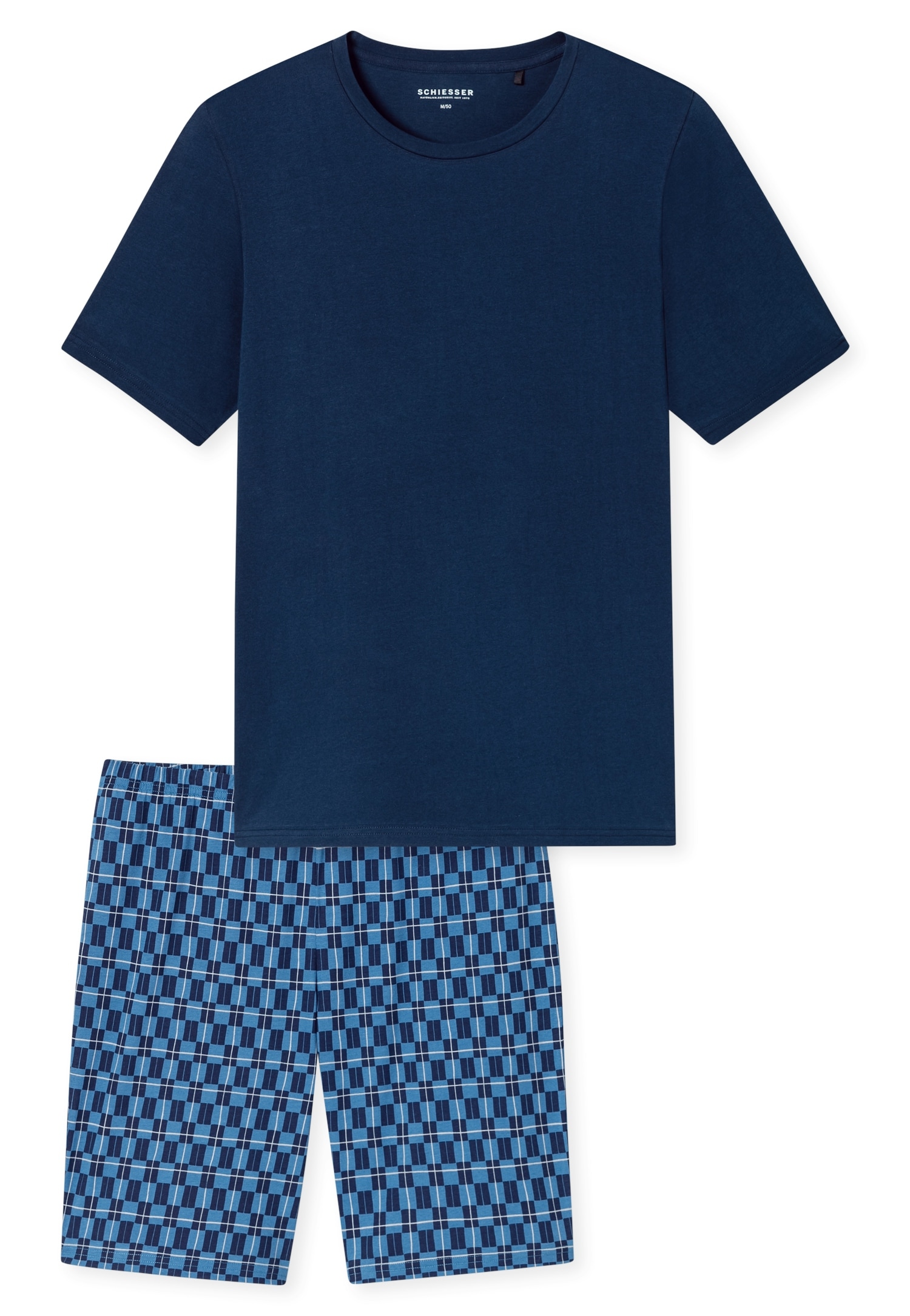 Schiesser Shorty »Casual Essentials« 2 Stk. tlg., mit unifarbenem Oberteil und gemusterter Hose