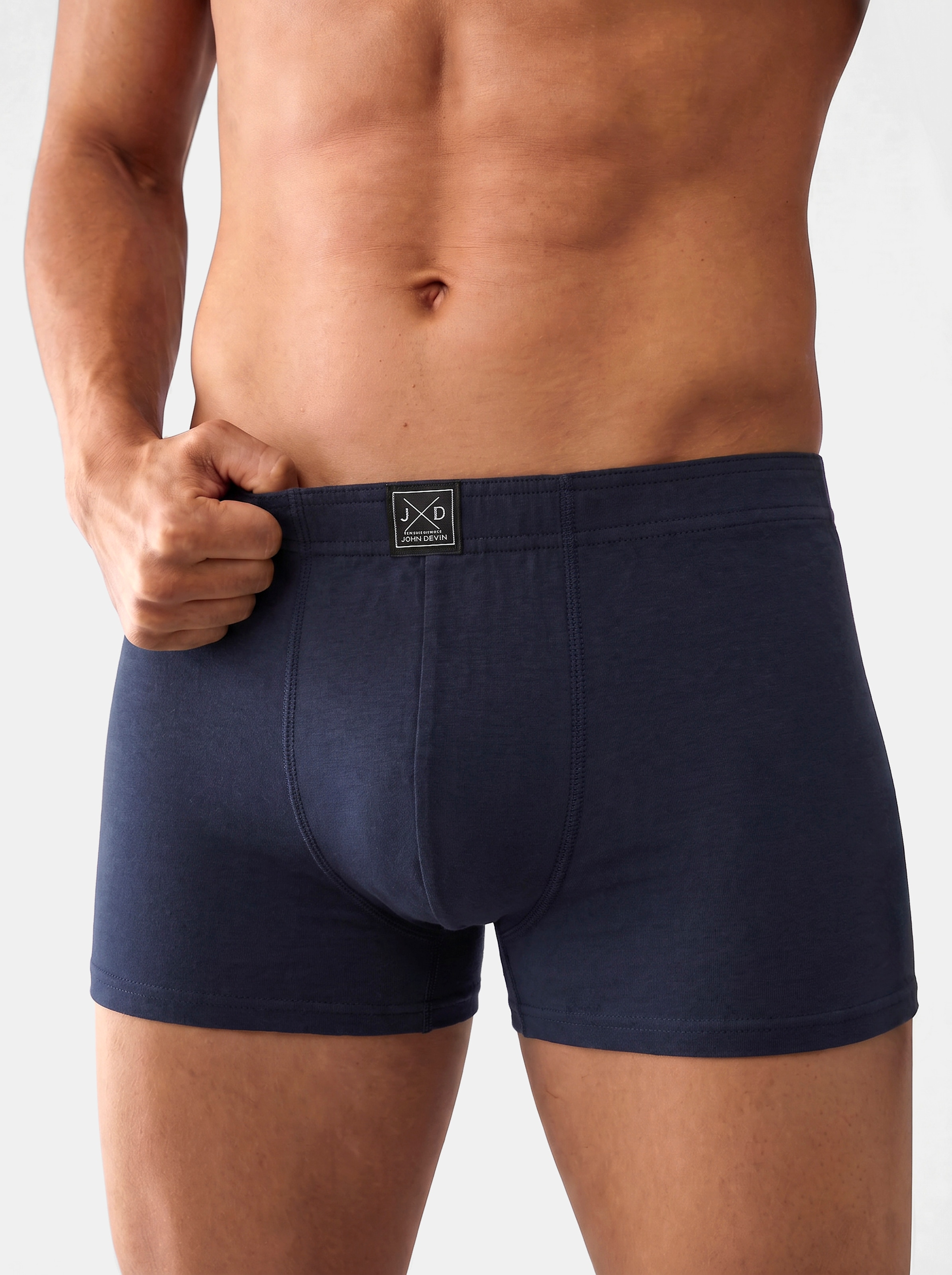 John Devin Boxer »Boxershorts für Herren« Paquet, 5 cuis uni, avec logo sur la ceinture, matière jersey