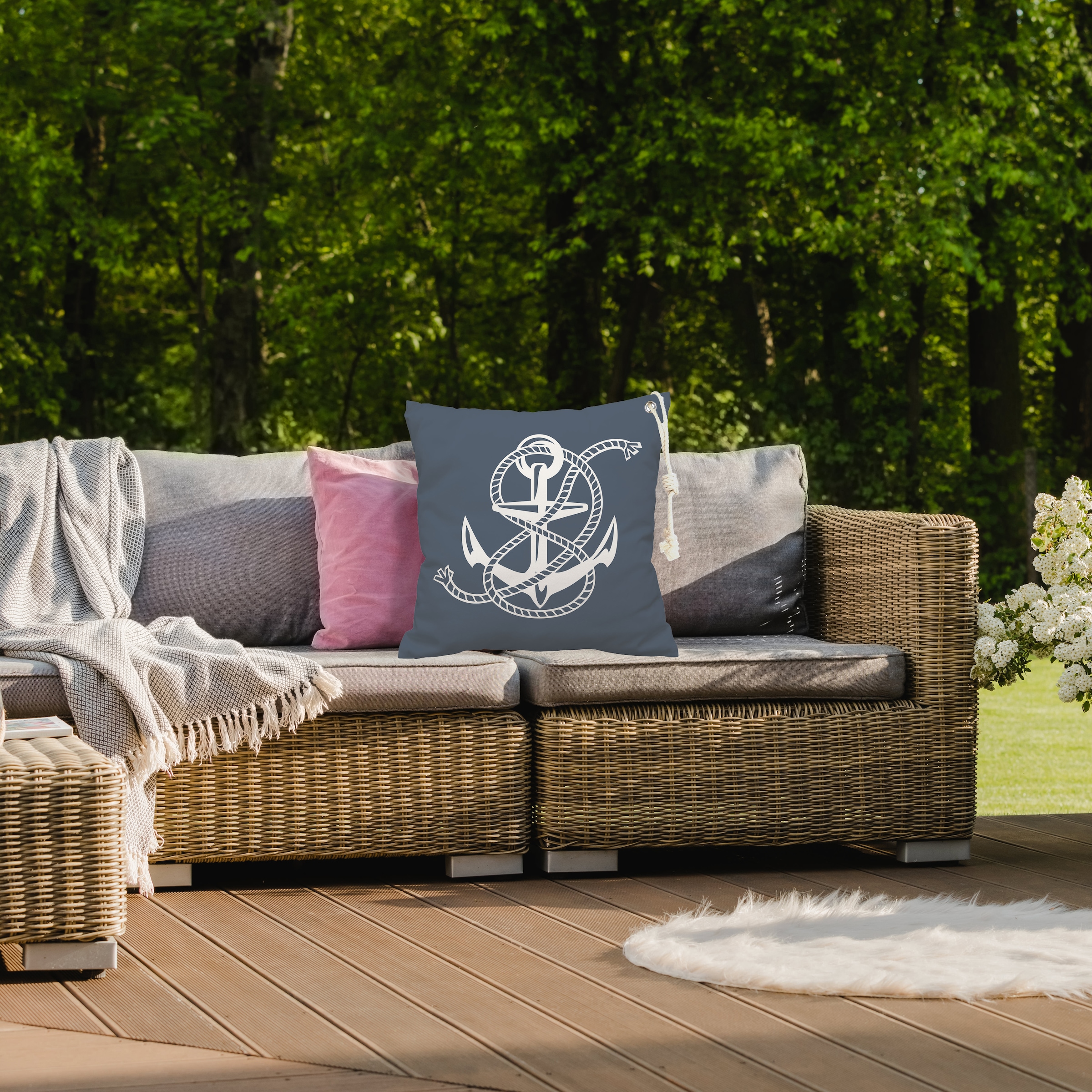 queence Coussin décoratif »Maritimer Anker Sylt« Coussin d'extérieur avec œillet et cordon épais en tissu