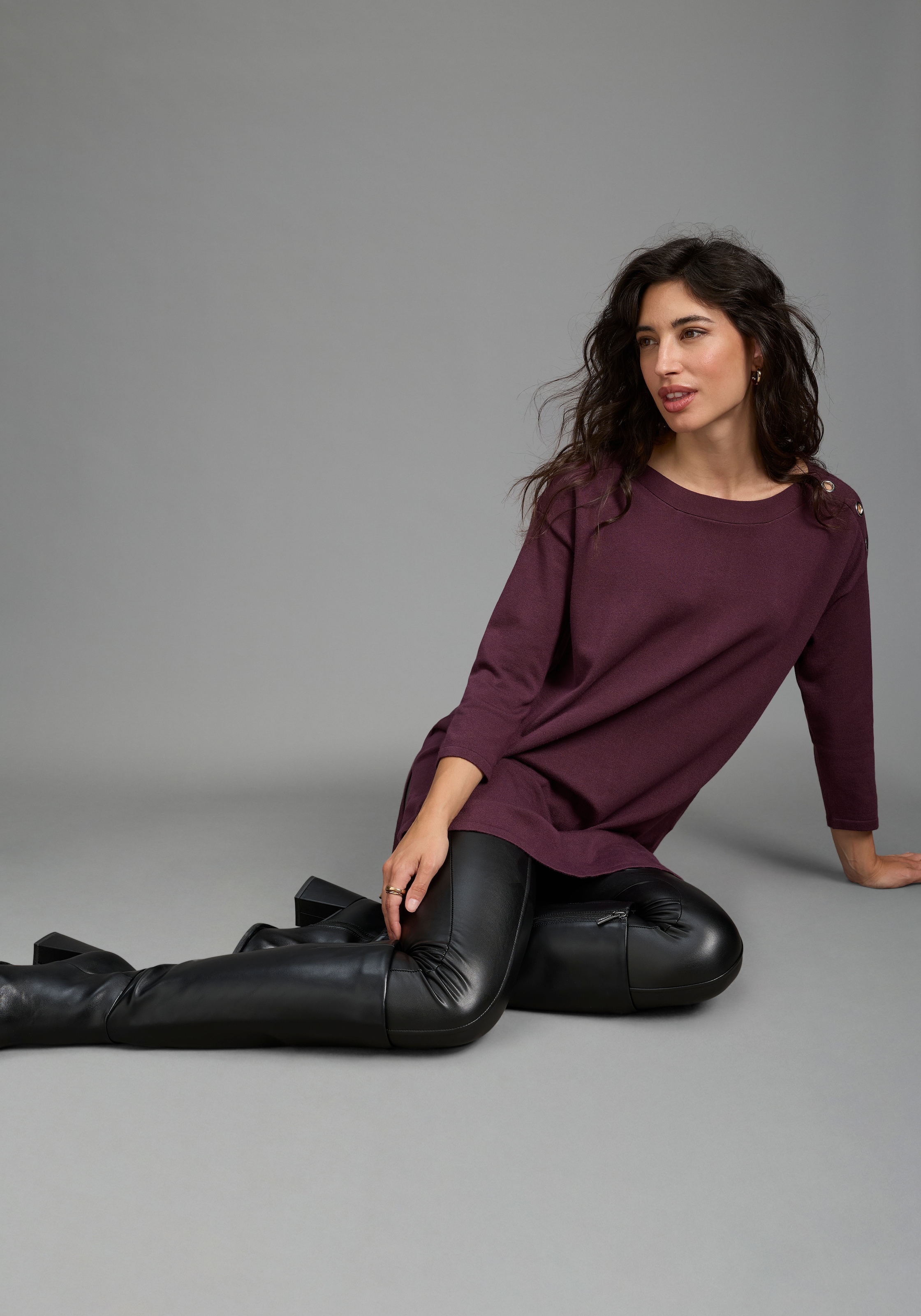 Laura Scott Pull en tricot avec manches 3/4 et détail clous