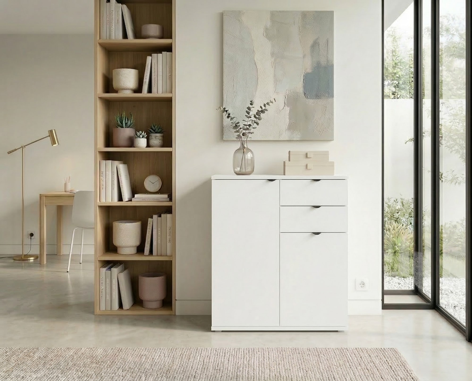 Home affaire Commode »THALIANA Sideboard mit 2 Türen und 2 Schubladen, Breite 80 cm« Schrank in 3 Farben erhältlich, schwarze Metallgriffe, viel Stauraum