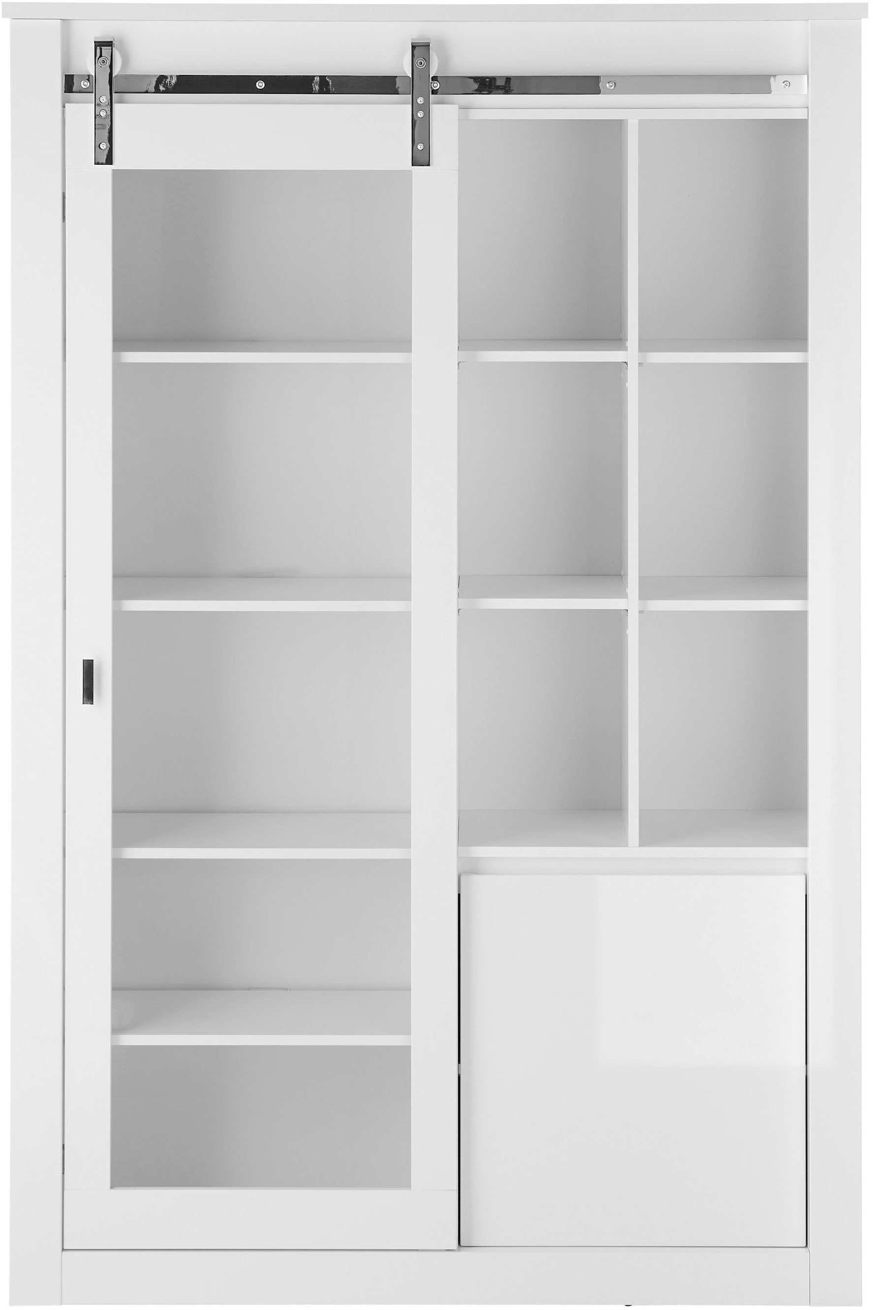 Image of Home affaire Vitrine "Daytona, moderner Hochschrank, Glasvitrine in Weiss Hochglanz" mit Schiebetürenbeschlag in Chrom-Optik, ausreichend Stauraum