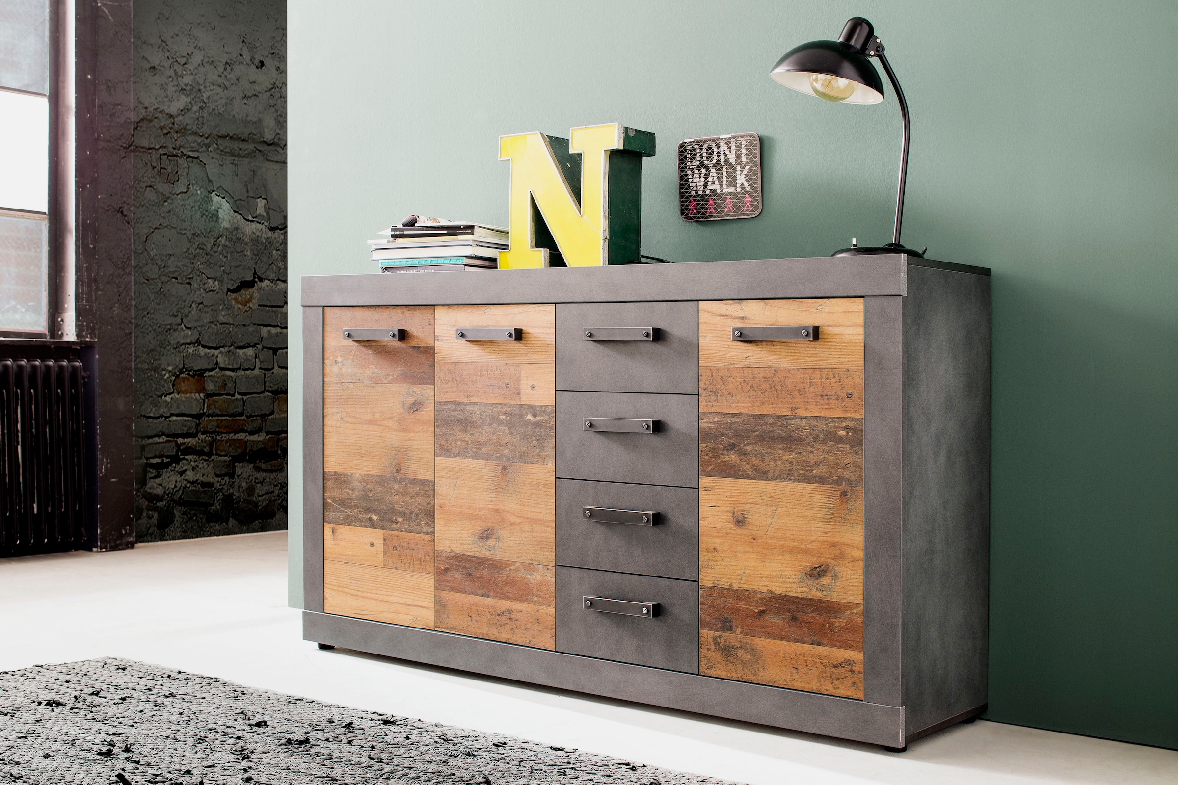 Home affaire Commode »Ilana« Kommode mit 3 Türen & 4 Schubladen - (B/T/H) 151/37/86 cm
