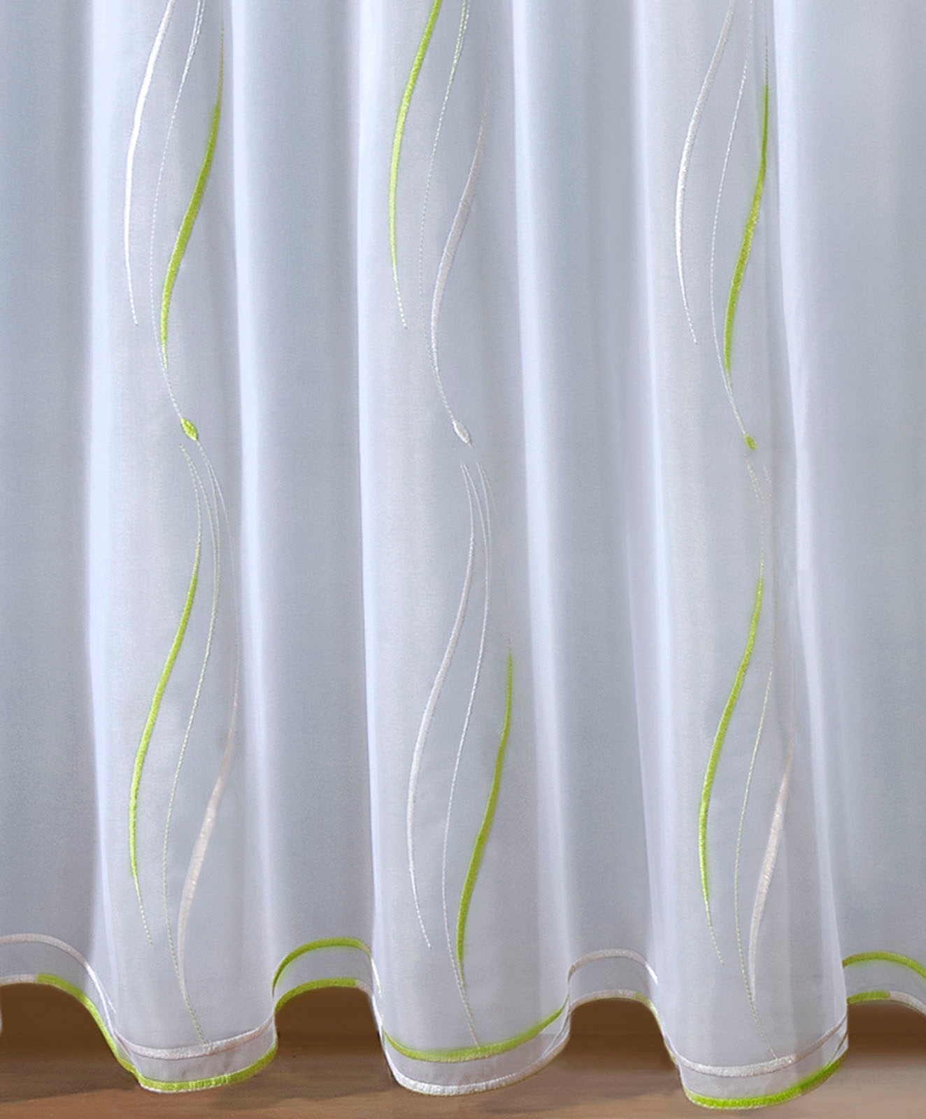 Weckbrodt Gardine "VIVIEN" Smokband 1 Stk. tlg. echte Stickerei, Voile, Allover, Motiv, Halbtransparent, gebogt, Store