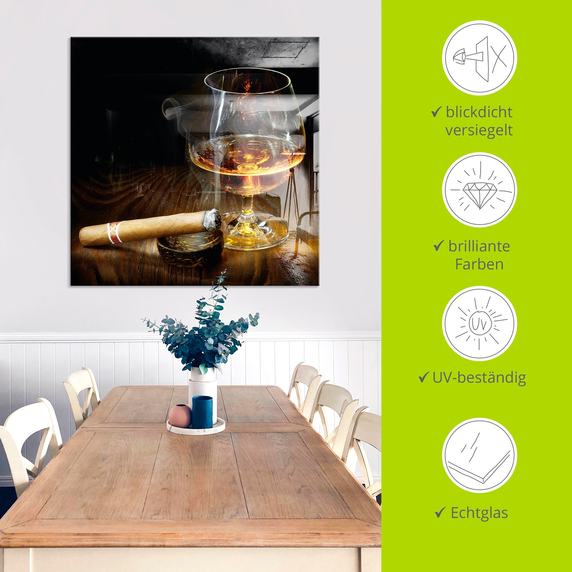 Artland Glasbild »Zigarre und Cognac«, Zigarren, (1 St.), in verschiedenen Grössen