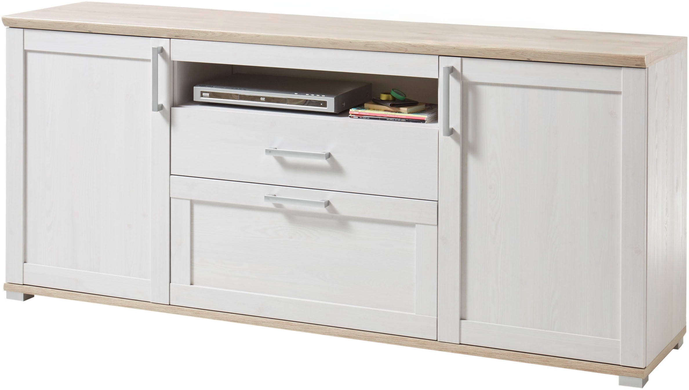 HBZ Lowboard »Romance Landhaustil, TV Möbel bis 65 Zoll, BxHxT 190x82x44 cm«, (1 St.), Mit 2 Türen, 1 offenes Fach, 1 Schubkasten und 2 Einlegeböden