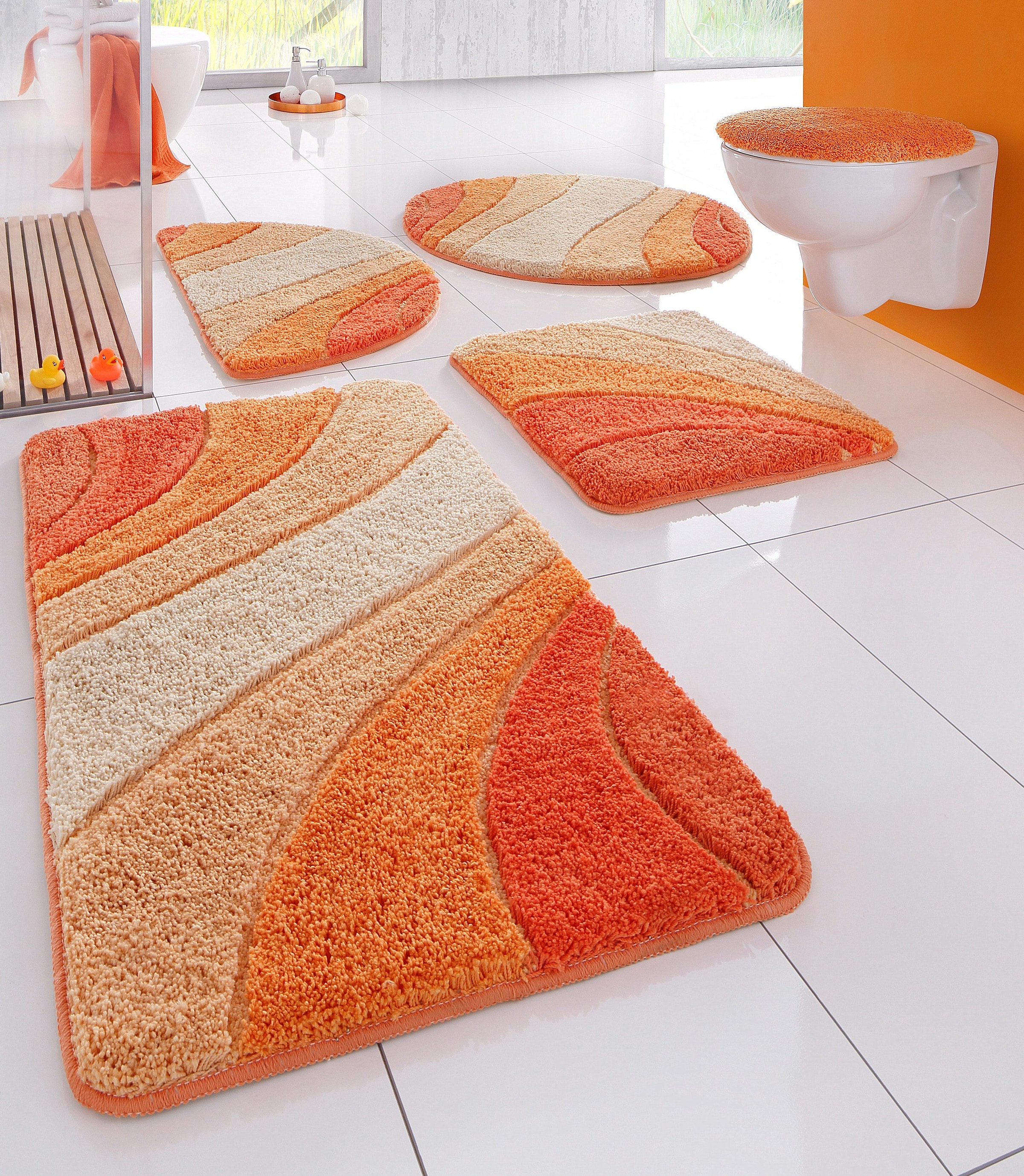 my home Badematte »Josie, Badvorleger, Badezimmer Teppich«, rutschhemmend beschichtet, fussbodenheizungsgeeignet-schnell trocknend-strapazierfähig, Badteppich, Badematten, rechteckig, rund & als 3-tlg. Set erhältlich
