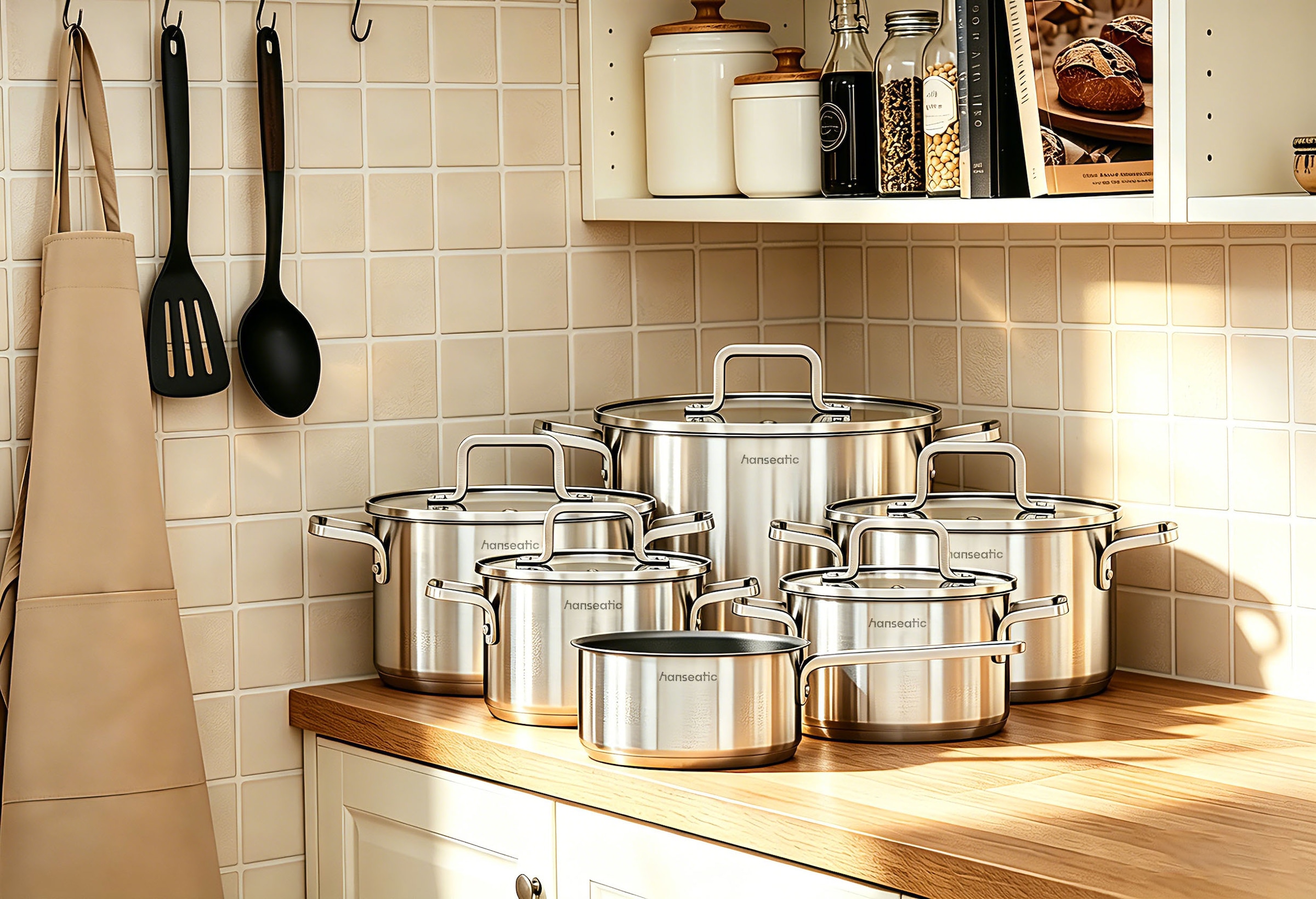 Hanseatic Topf-Set »DAILY, mit Antihaftbeschichtung« Set, Stielkasserolle 16 cm, Kochtopf 2x16/2x20/1x24 cm, 11 tlg. Edelstahl 18/10