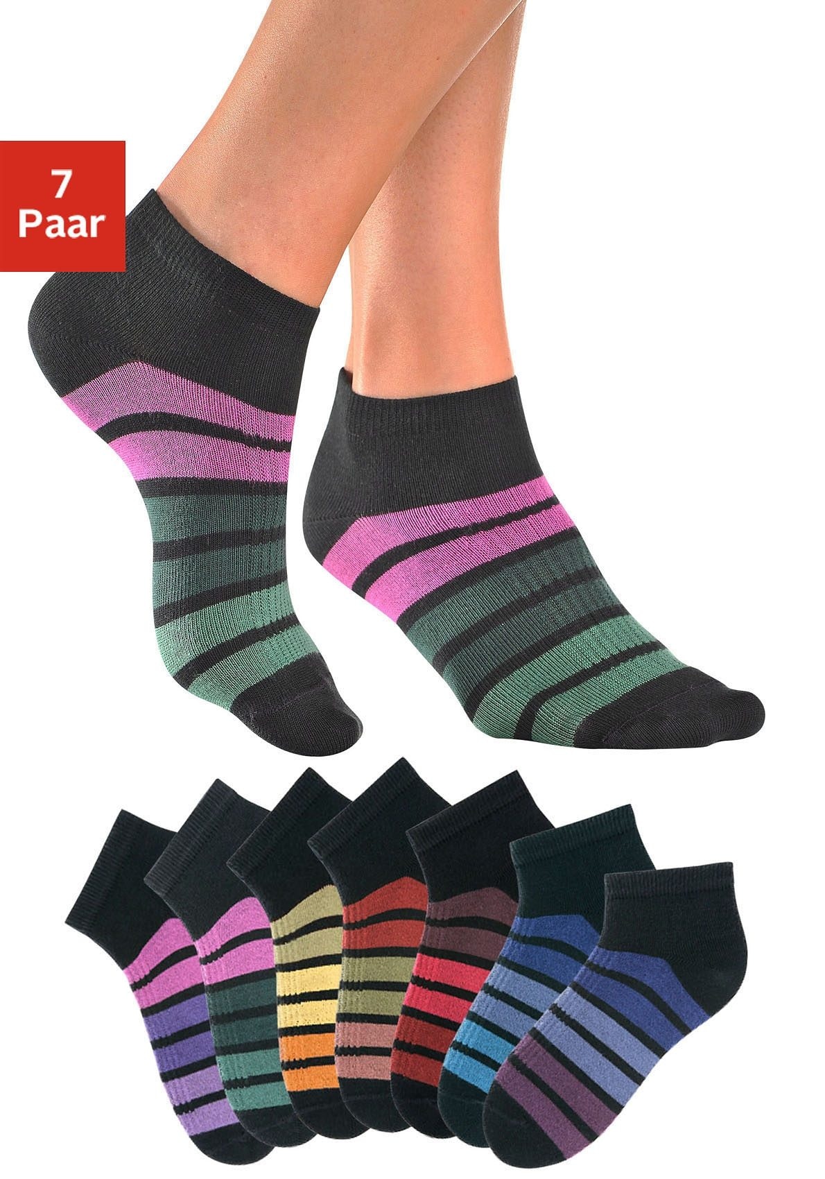 Sneakersocken, (Packung, 7 Paar), mit bunten Ringeln